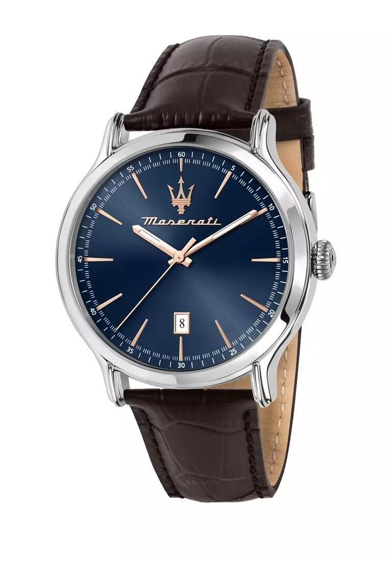 Maserati Epoca Lederarmband Blaues Sunray-Zifferblatt Quarz R8851118016 100M Herrenuhr