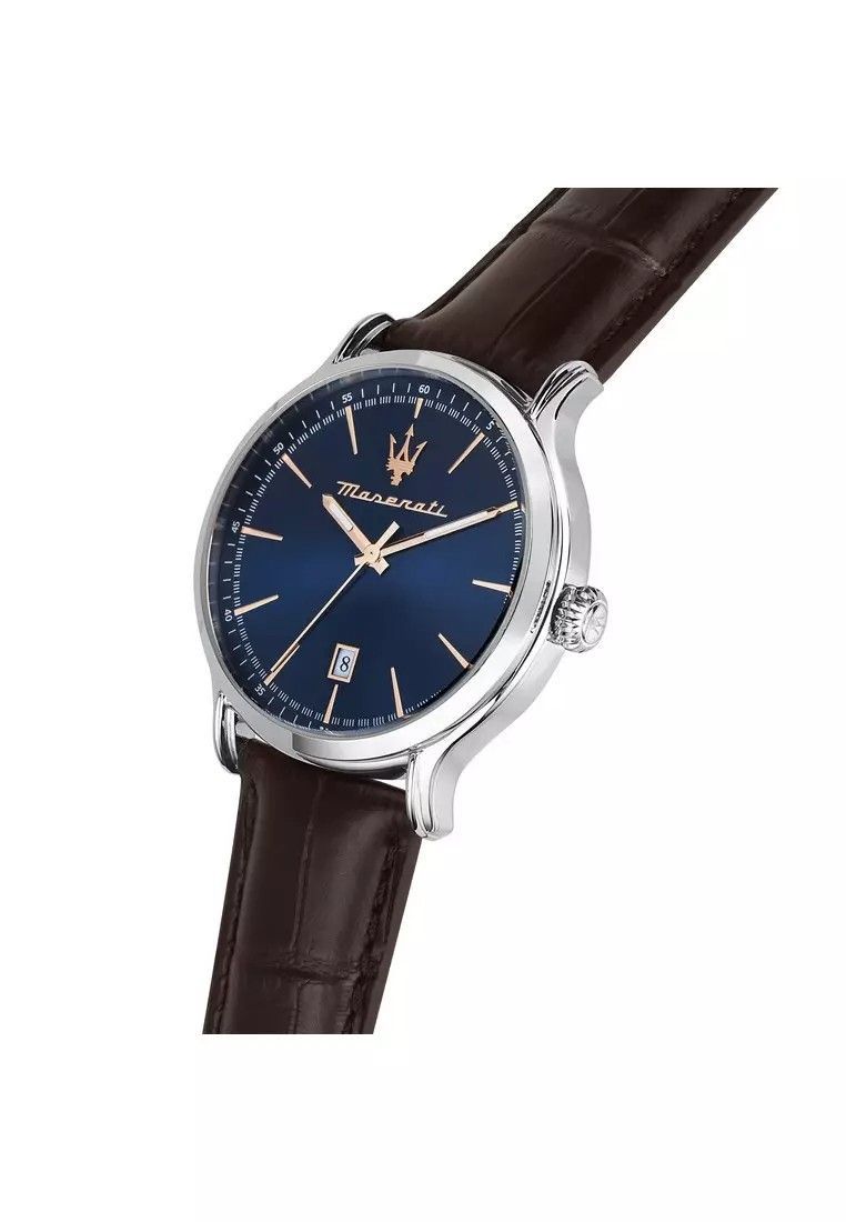 Maserati Epoca lederen band blauwe Sunray wijzerplaat quartz R8851118016 100M herenhorloge