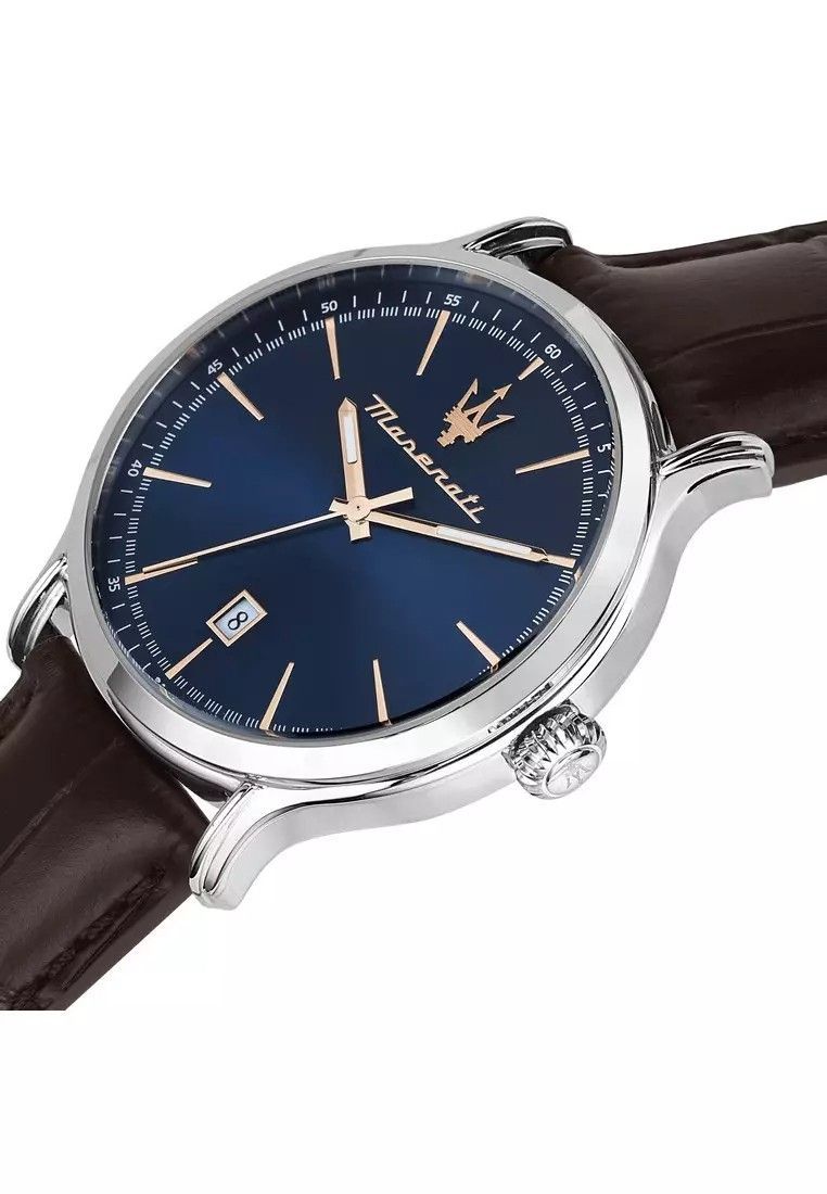 Maserati Epoca lederen band blauwe Sunray wijzerplaat quartz R8851118016 100M herenhorloge