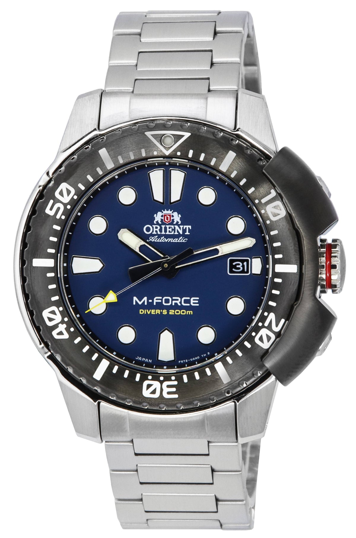 Orient M-Force AC0L Sportief roestvrijstalen blauwe wijzerplaat automatisch duikershorloge RA-AC0L07L00B 200M herenhorloge