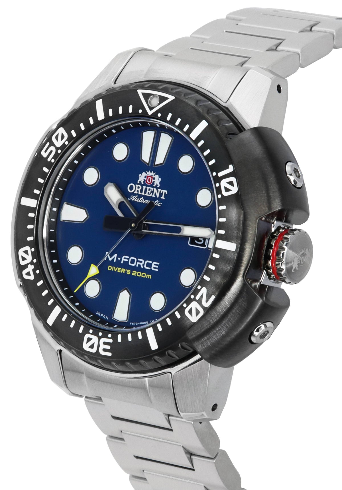 Orient M-Force AC0L Sportief roestvrijstalen blauwe wijzerplaat automatisch duikershorloge RA-AC0L07L00B 200M herenhorloge