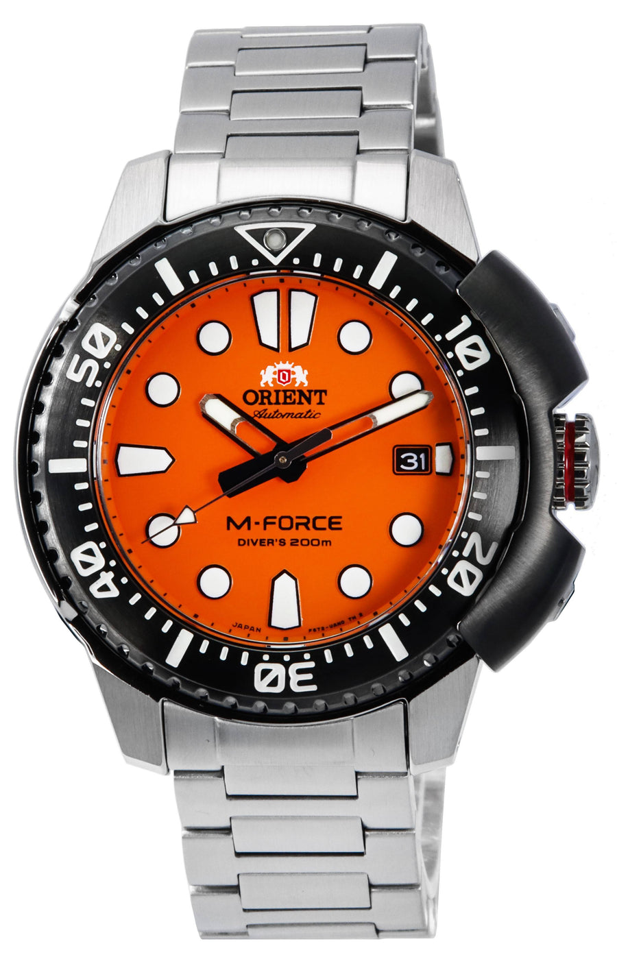 Orient M-Force AC0L Sports Edelstahl Orange Zifferblatt Automatik Taucheruhr RA-AC0L08Y00B 200M Herrenuhr