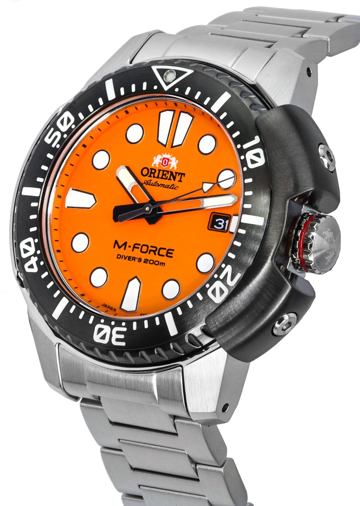 Orient M-Force AC0L Sportief roestvrijstalen oranje wijzerplaat Automatisch duikershorloge RA-AC0L08Y00B 200M Herenhorloge