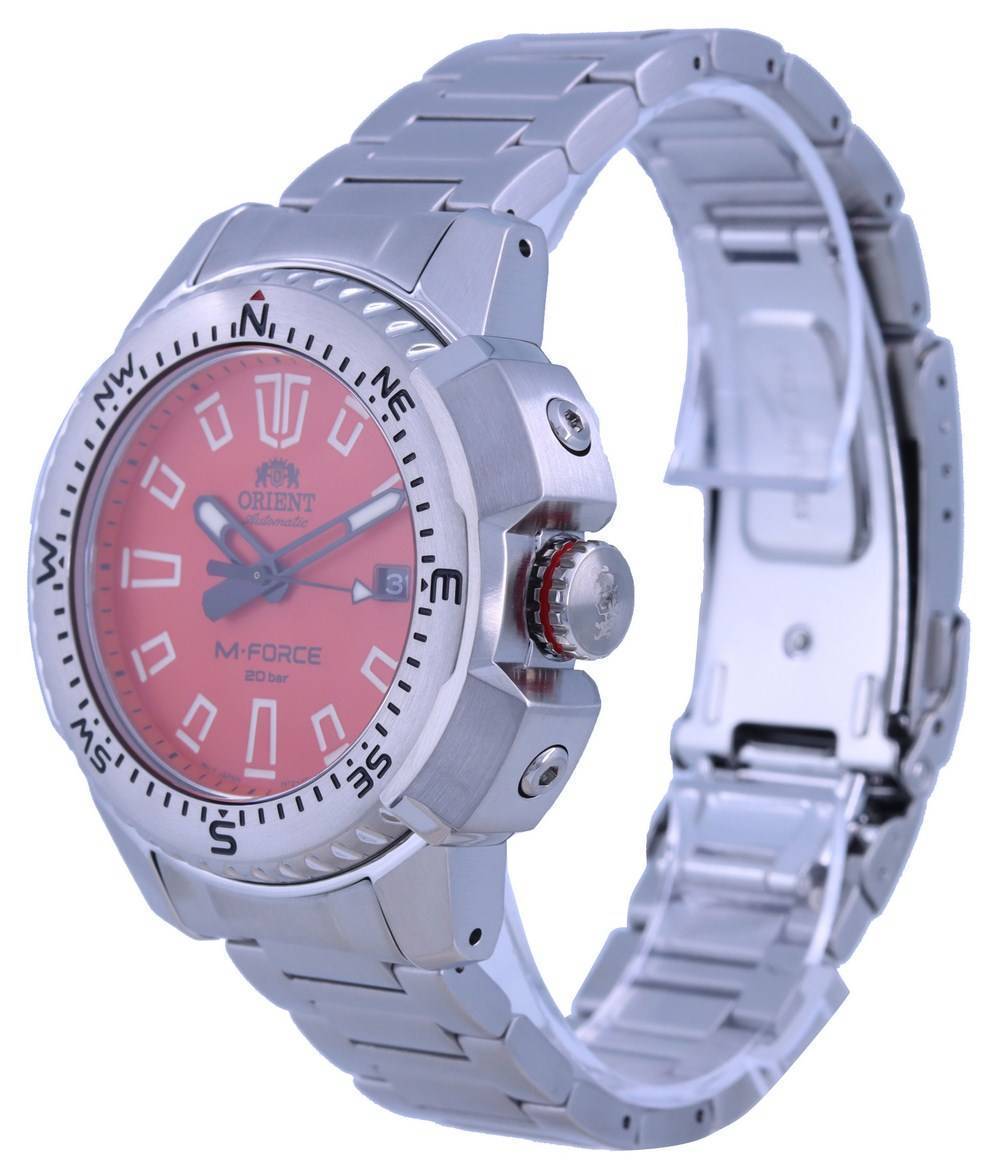 Orient M-Force oranje wijzerplaat roestvrij staal automatisch duikershorloge RA-AC0N02Y10B 200M herenhorloge