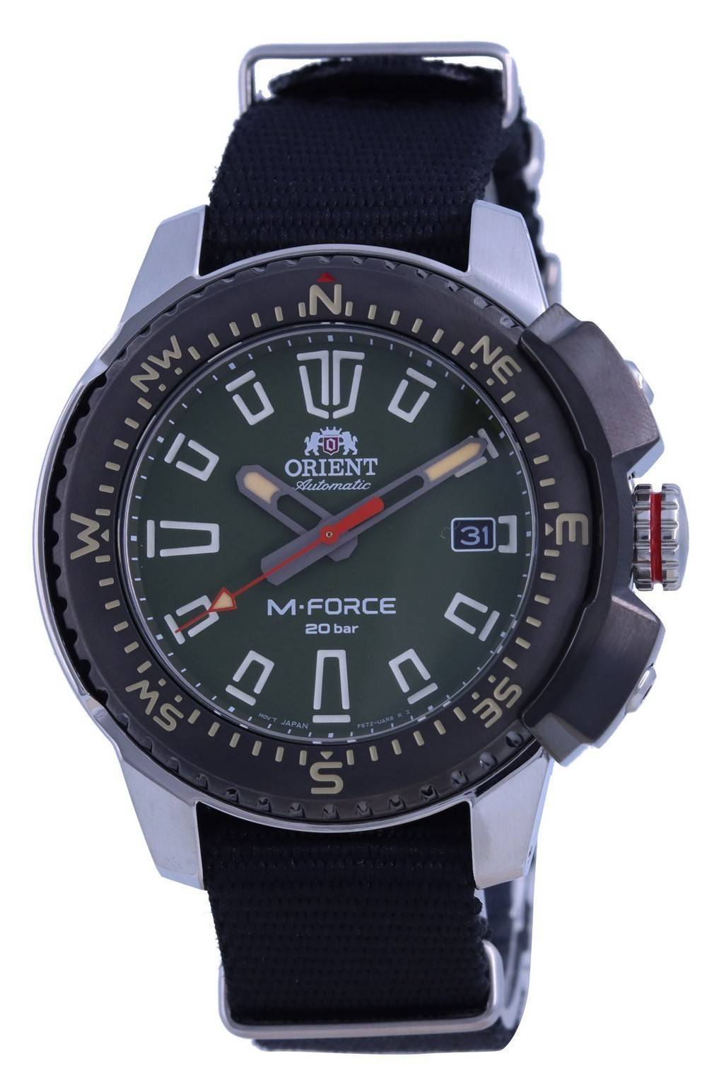 Orient M-Force groene wijzerplaat roestvrijstalen automatische duiker RA-AC0N03E10B 200M herenhorloge