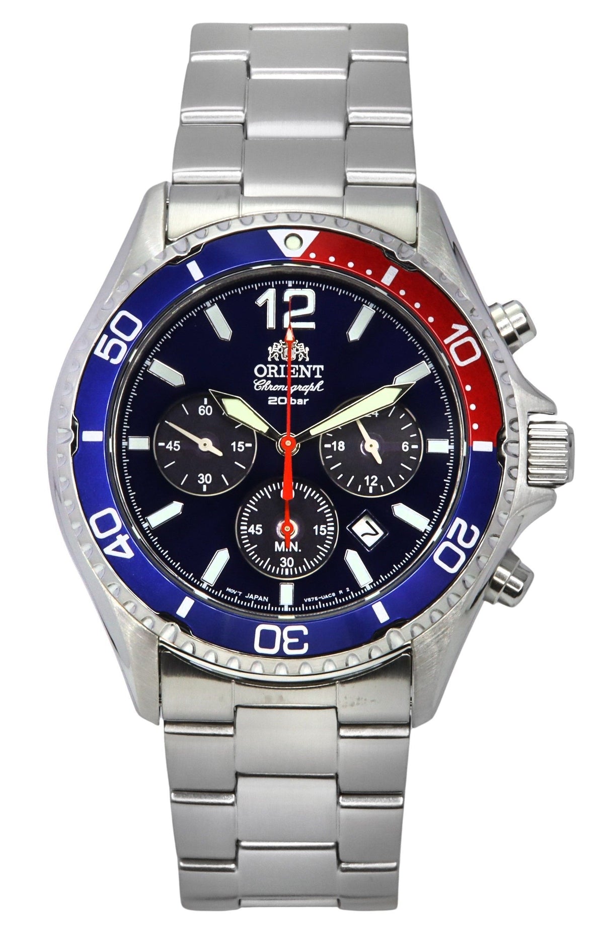 Orient chronograaf roestvrijstalen zwarte wijzerplaat zonneduiker RA-TX0201L10B 200M herenhorloge