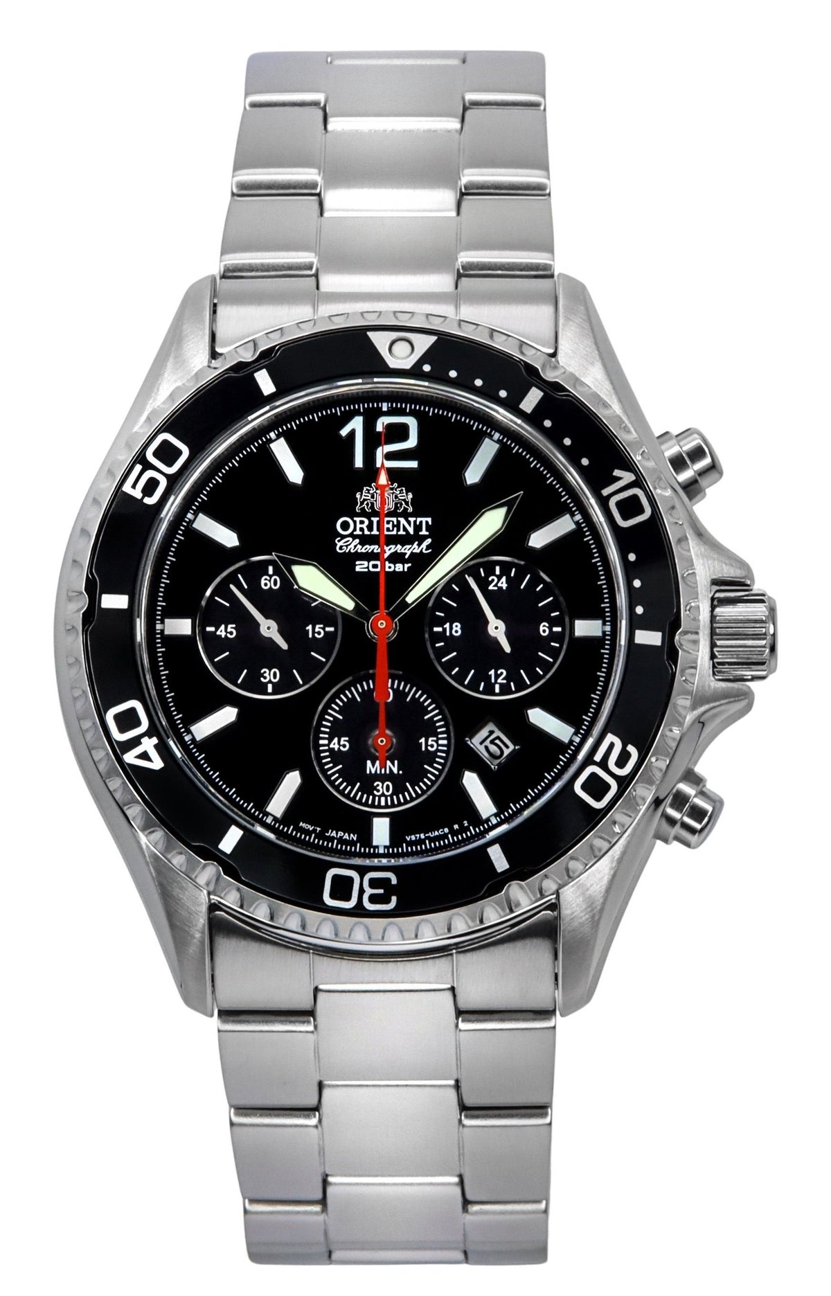 Orient chronograaf roestvrijstalen zwarte wijzerplaat zonneduiker RA-TX0202B10B 200M herenhorloge