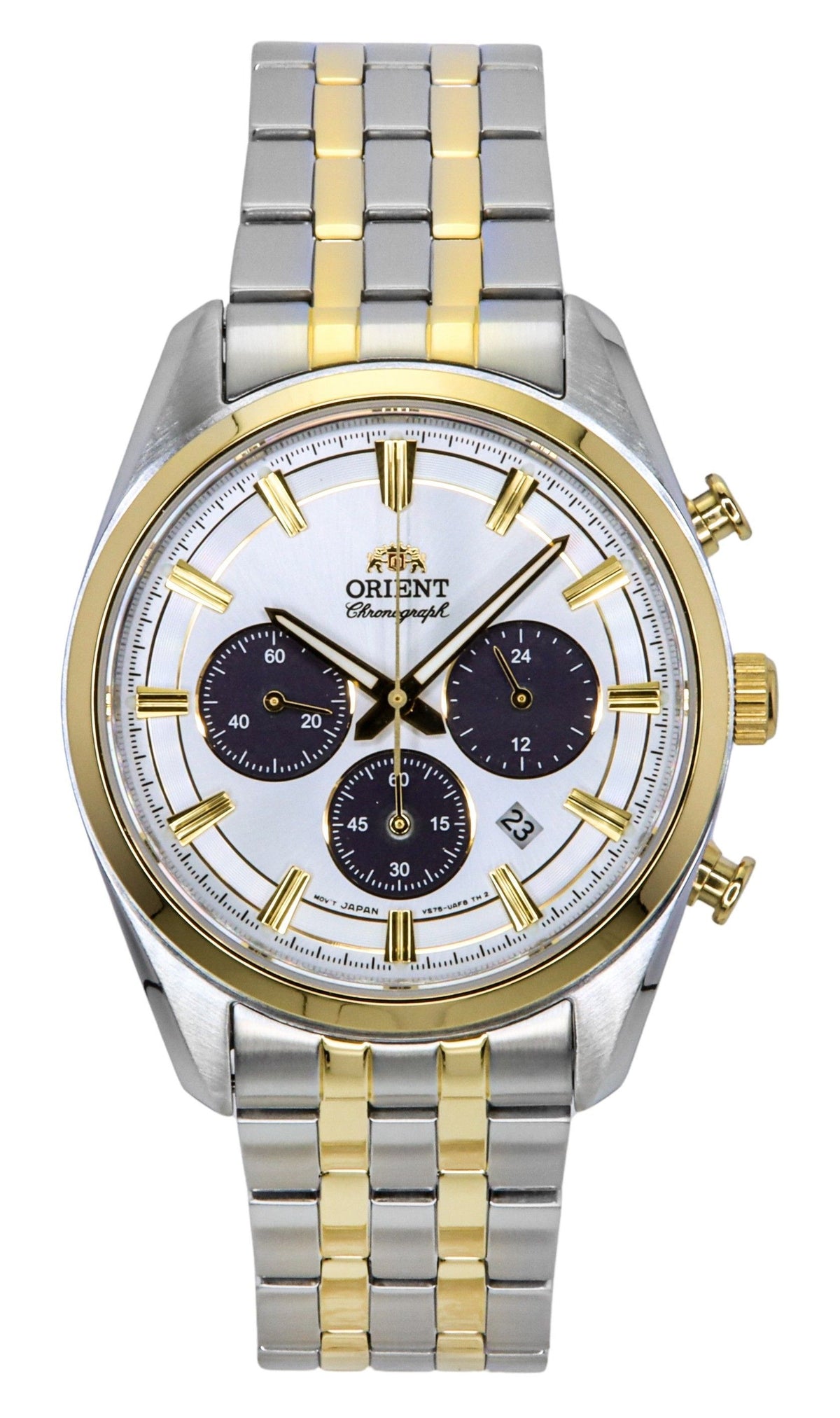 Orient hedendaagse chronograaf tweekleurig roestvrij staal witte wijzerplaat quartz RA-TX0302S herenhorloge