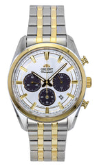 Orient Contemporary Chronograph Bicolor Edelstahl Weißes Zifferblatt Quarz RA-TX0302S Herrenuhr