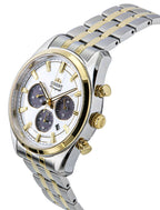 Orient Contemporary Chronograph Bicolor Edelstahl Weißes Zifferblatt Quarz RA-TX0302S Herrenuhr