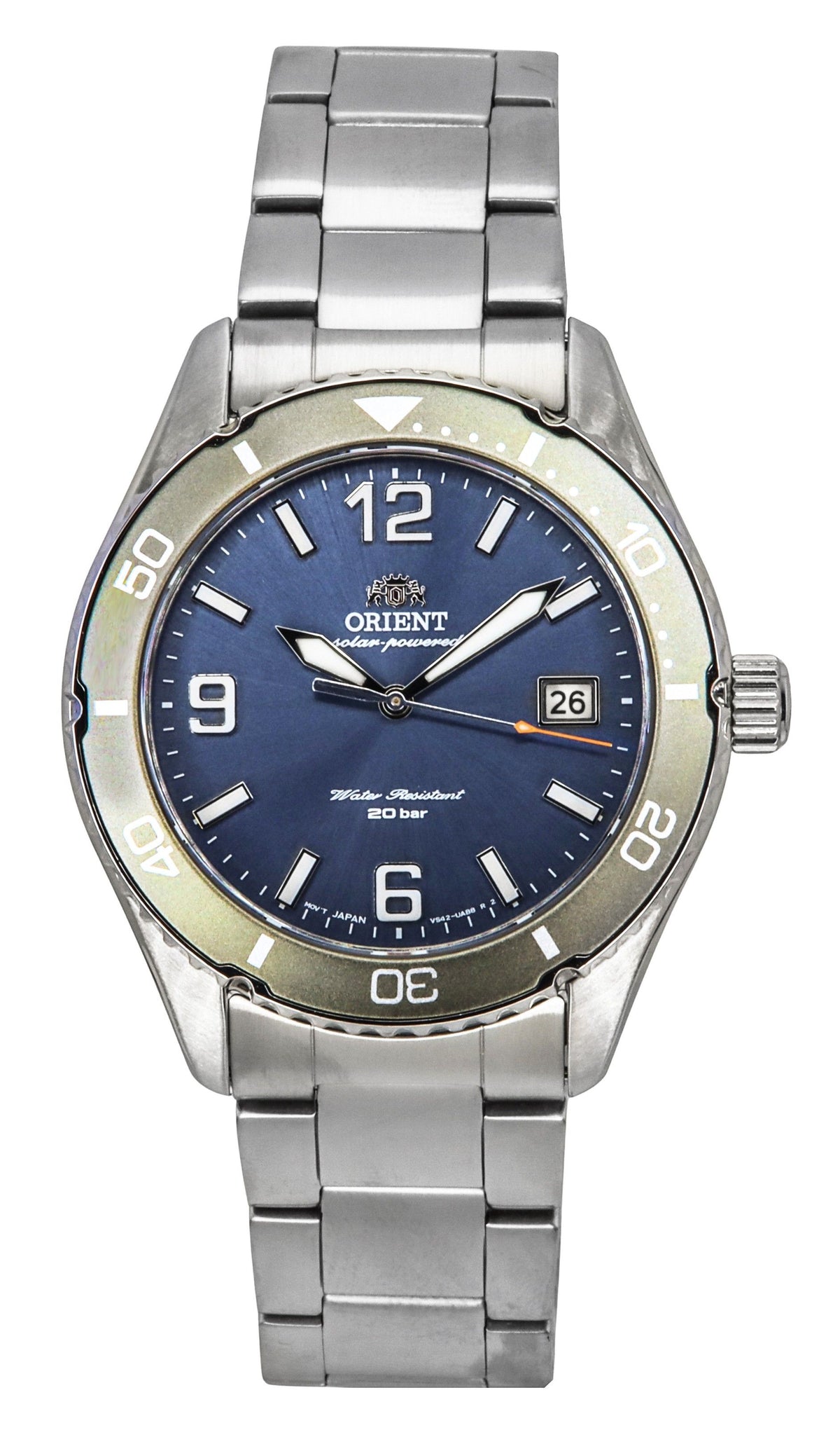 Orient Mako III roestvrij staal blauwe wijzerplaat Solar Diver's RA-WJ0002L 200M herenhorloge