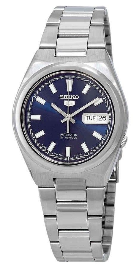 Aufgearbeitete Seiko Herrenuhr SNKC51J1 mit automatischem Uhrwerk, Edelstahlgehäuse und blauem Zifferblatt