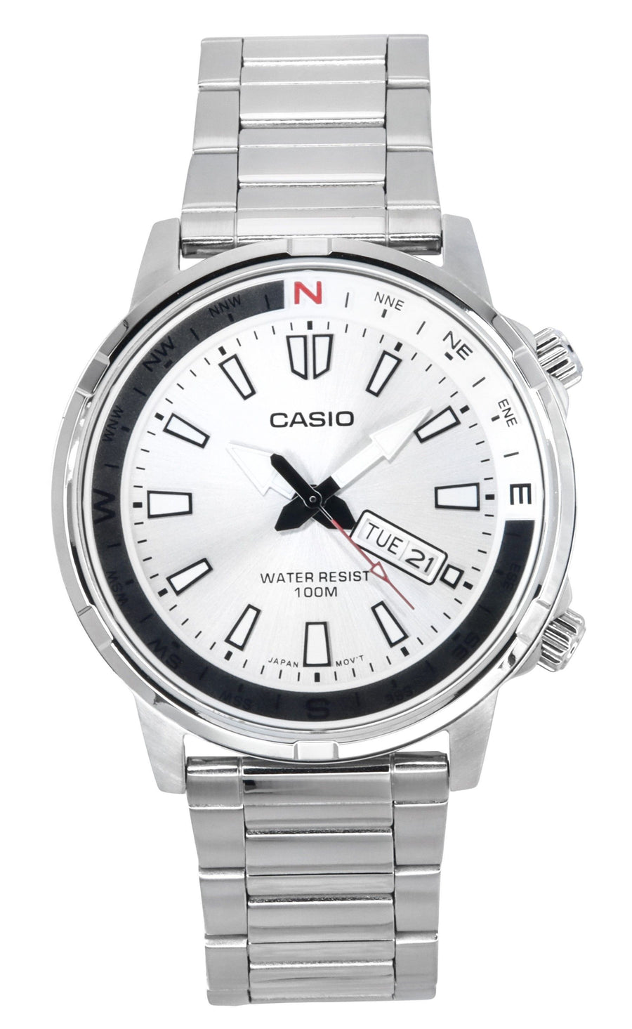 Überholte Casio Standard Analog Edelstahl Silber Zifferblatt Quarz MTD-130D-7AV 100M Herrenuhr