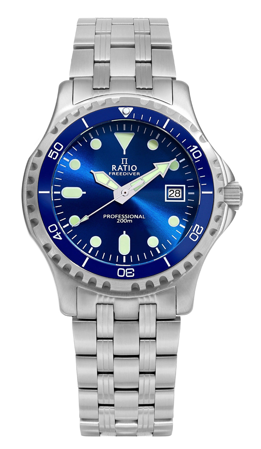 Ratio FreeDiver Professional Saphirglas Blaues Zifferblatt Quarz RTF007 200M Herrenuhr