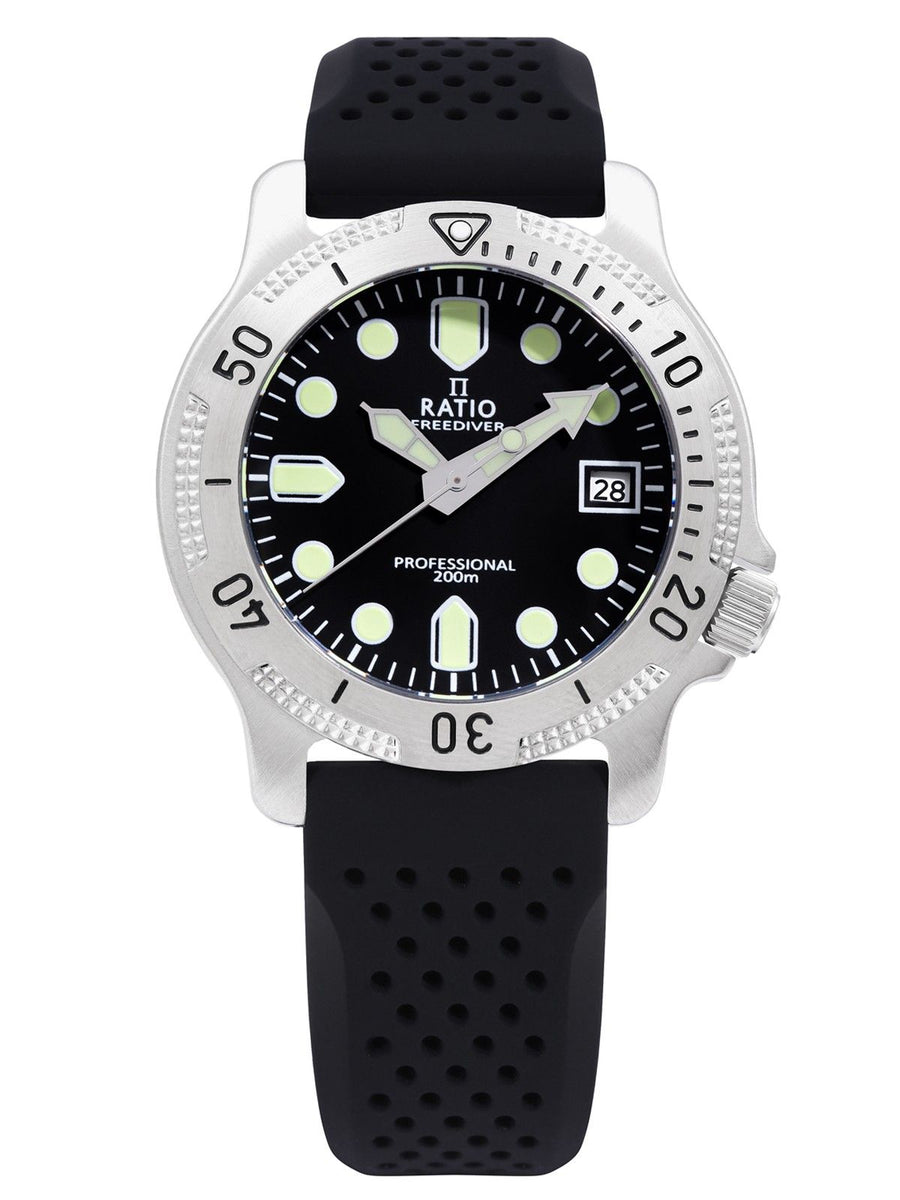 Ratio FreeDiver Professional Saphir Schwarzes Zifferblatt Quarz RTF021 200M Herrenuhr