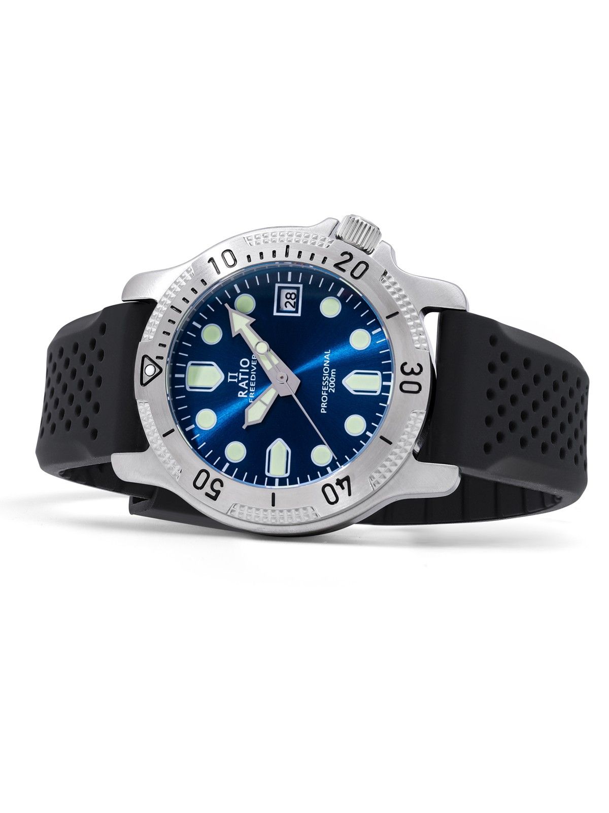 Ratio FreeDiver professioneel saffierblauw sunray wijzerplaat quartz RTF023 200M herenhorloge