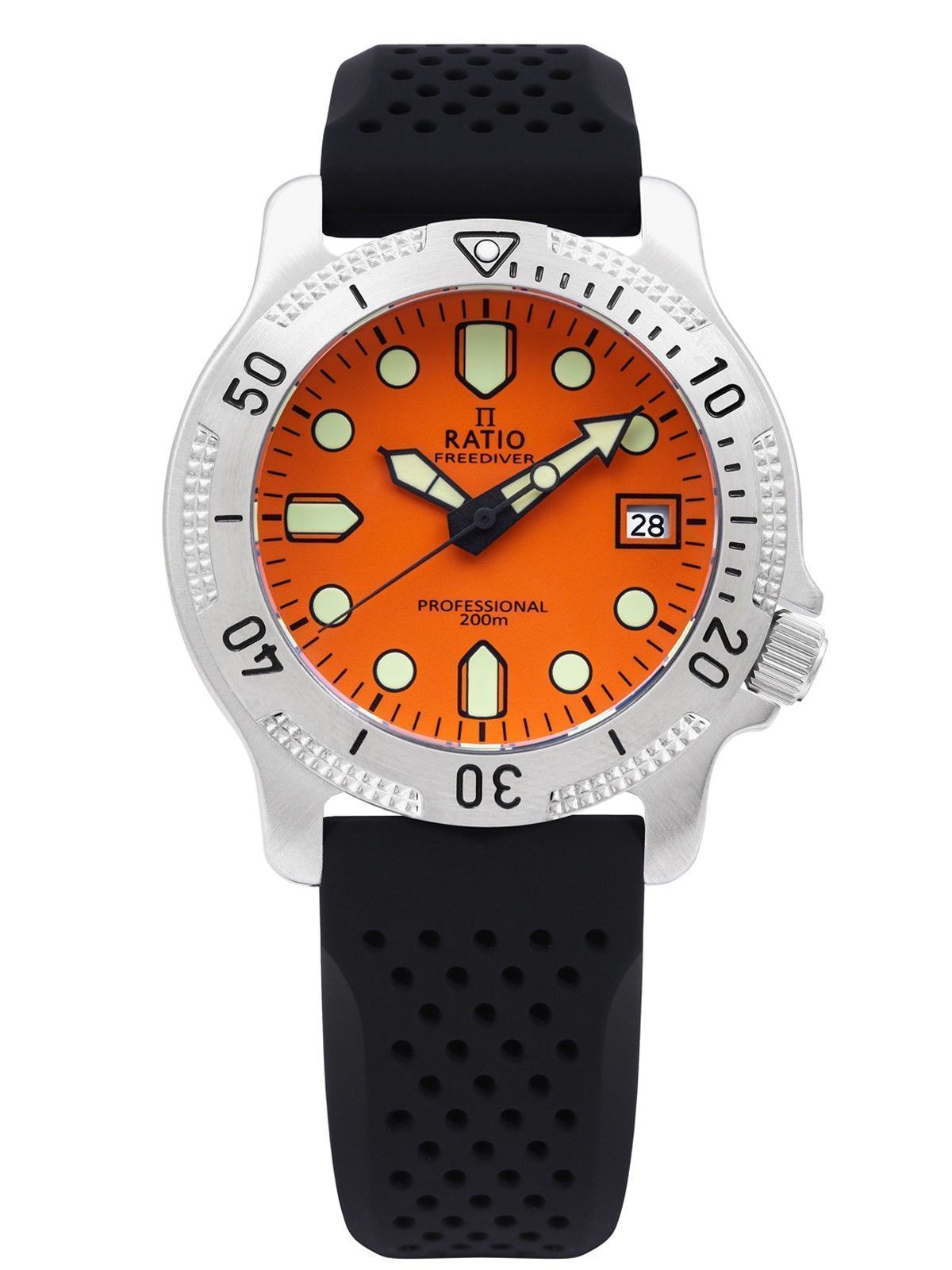 Ratio FreeDiver professioneel saffier oranje wijzerplaat quartz RTF025 200M herenhorloge