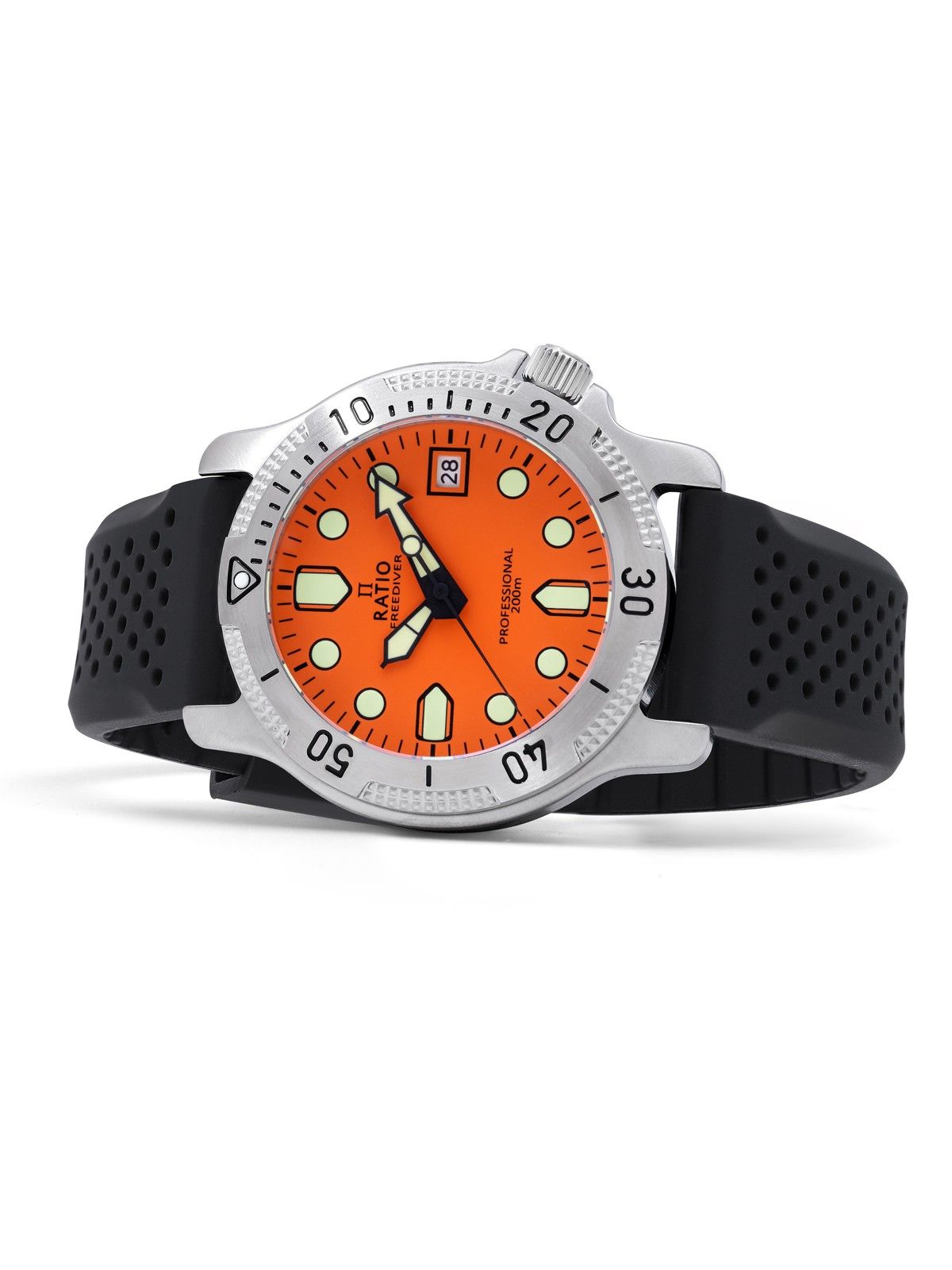 Ratio FreeDiver professioneel saffier oranje wijzerplaat quartz RTF025 200M herenhorloge
