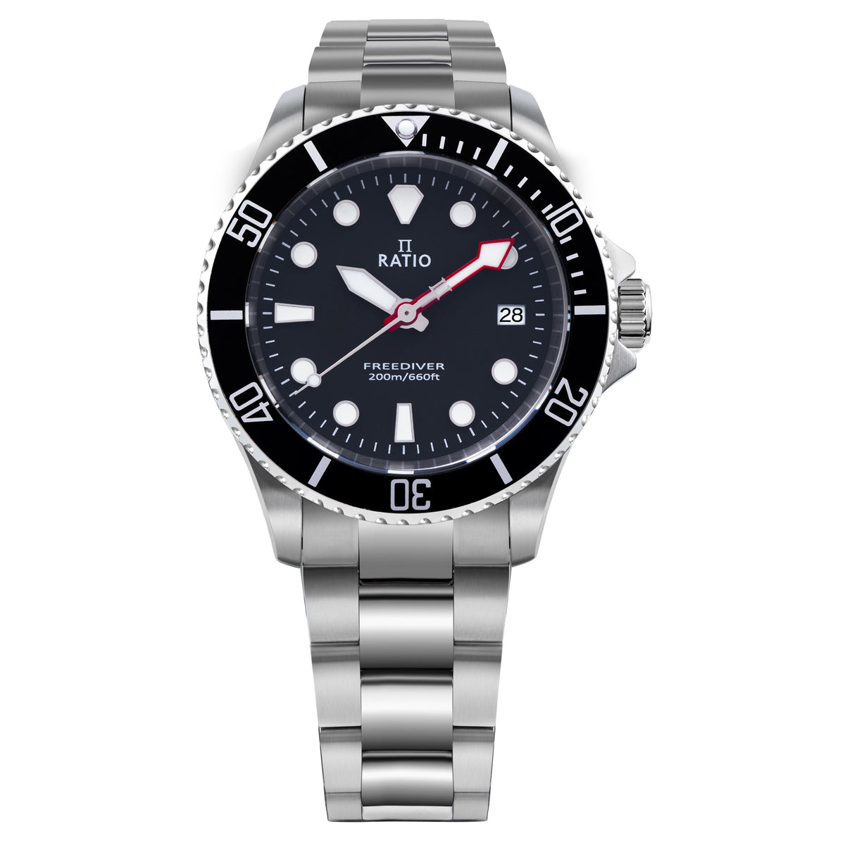 Ratio FreeDiver saffier roestvrij staal zwarte wijzerplaat quartz RTF031 200M herenhorloge