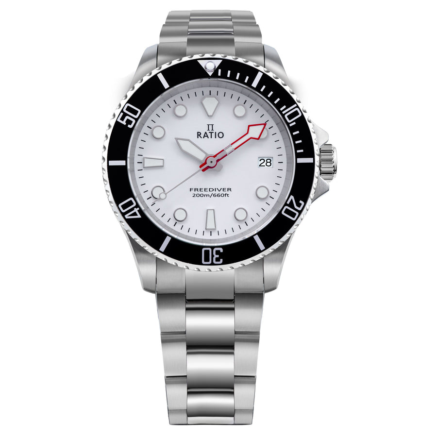 Ratio FreeDiver Sapphire Edelstahl Weißes Zifferblatt Quarz RTF037 200M Herrenuhr