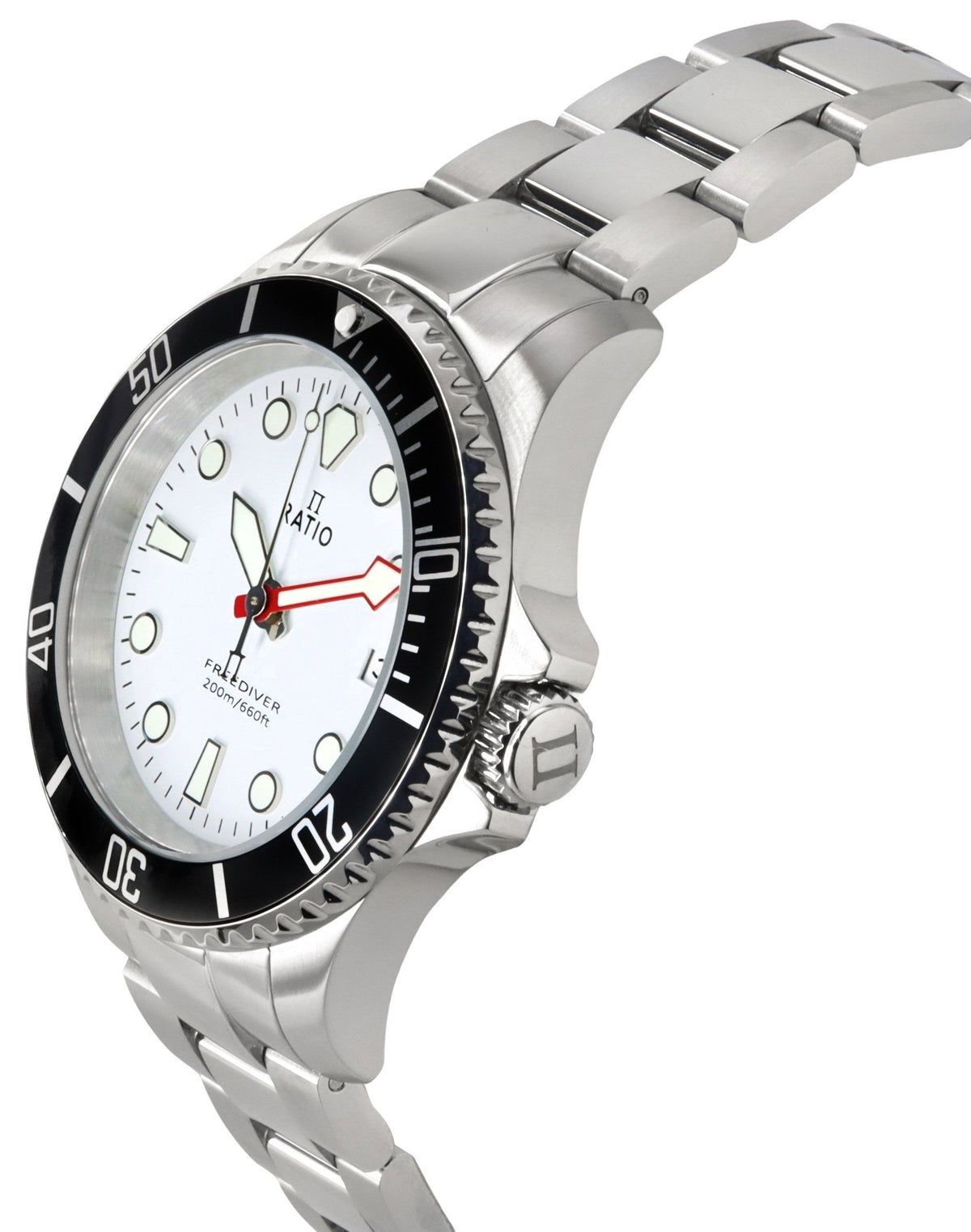 Ratio FreeDiver saffier roestvrij staal witte wijzerplaat quartz RTF037 200M herenhorloge
