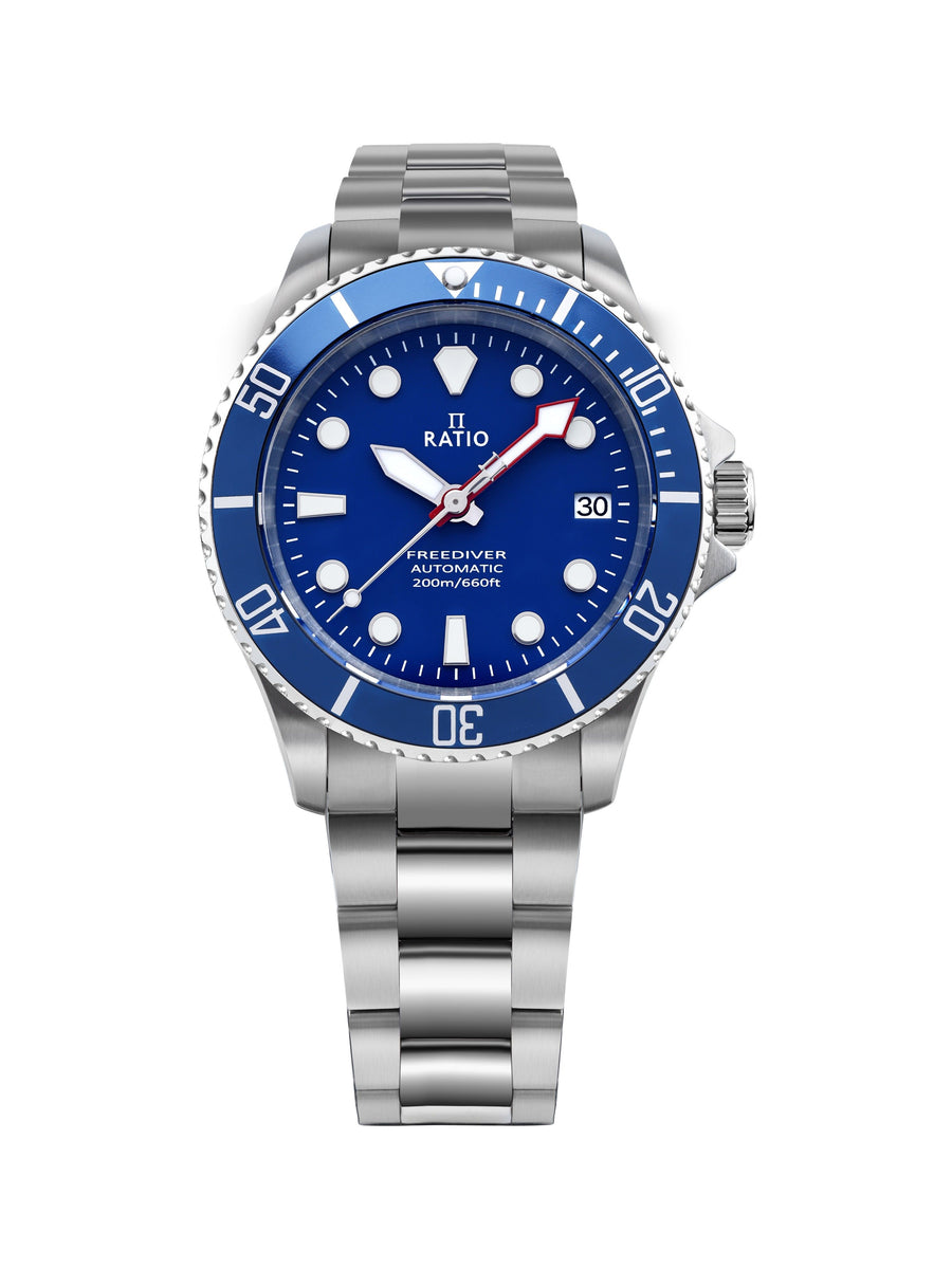 Ratio FreeDiver Saphir Edelstahl Blaues Zifferblatt Automatik RTF043 200M Herrenuhr
