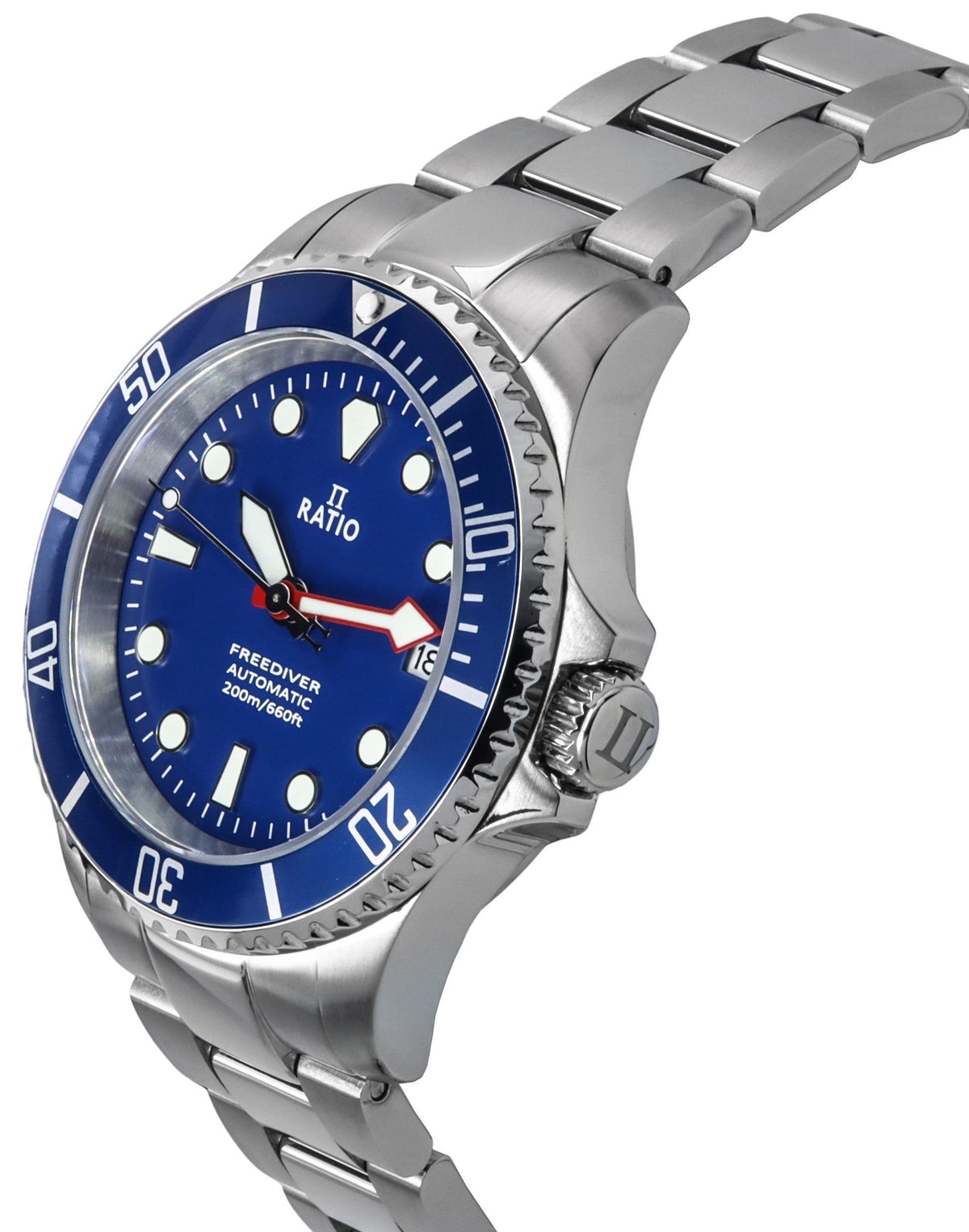Ratio FreeDiver saffier roestvrij staal blauwe wijzerplaat automatisch RTF043 200M herenhorloge