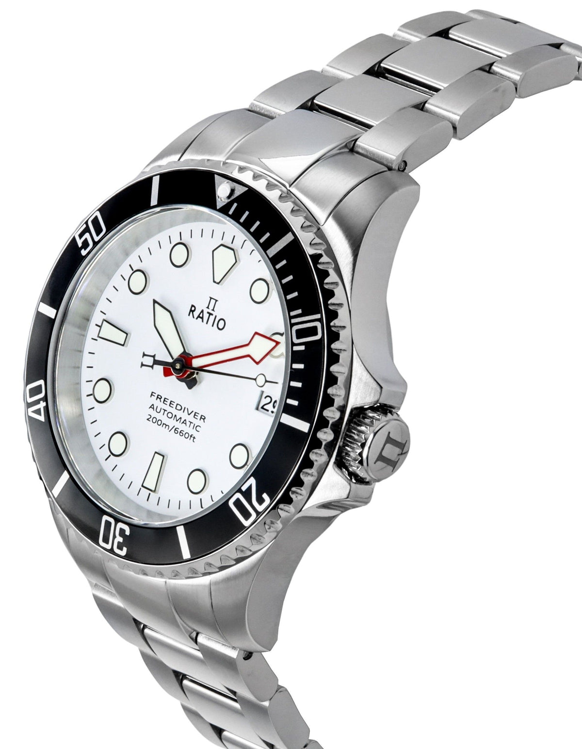 Ratio FreeDiver saffier roestvrij staal witte wijzerplaat automatisch RTF047 200M herenhorloge