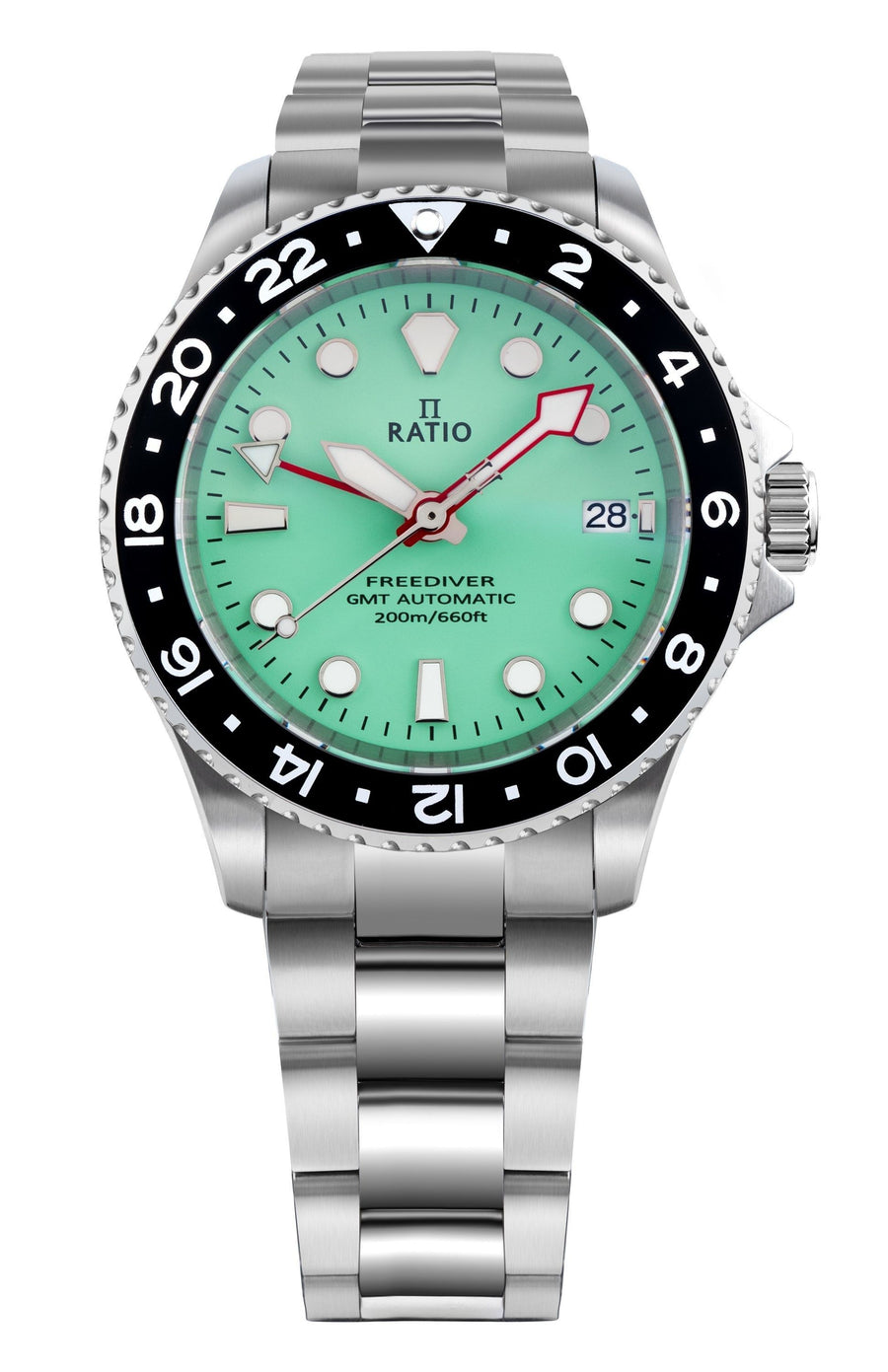 Ratio FreeDiver GMT Serie Saphir Edelstahl Grünes Zifferblatt Automatik RTF059 200M Herrenuhr