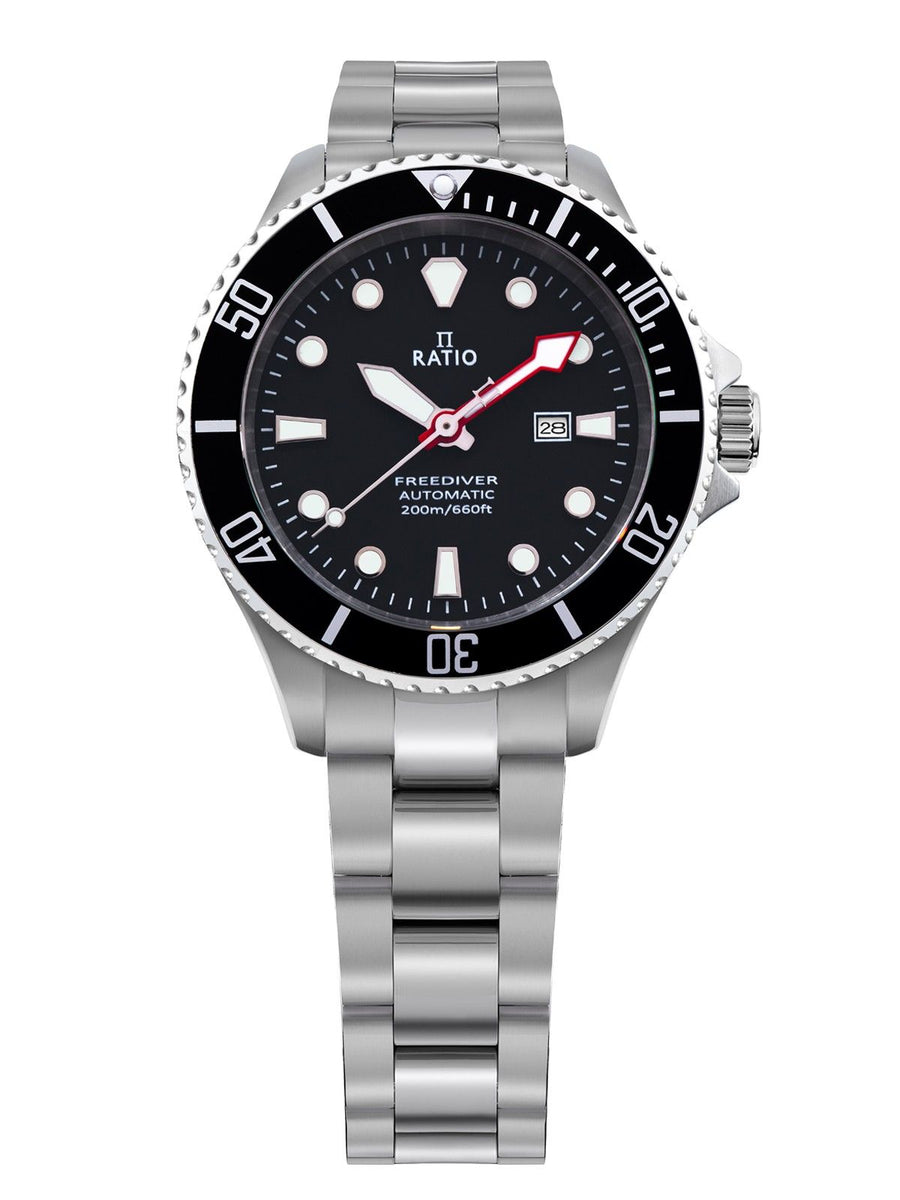 Ratio FreeDiver Saphir Edelstahl Schwarz Zifferblatt Automatik RTFL831 200M Damenuhr