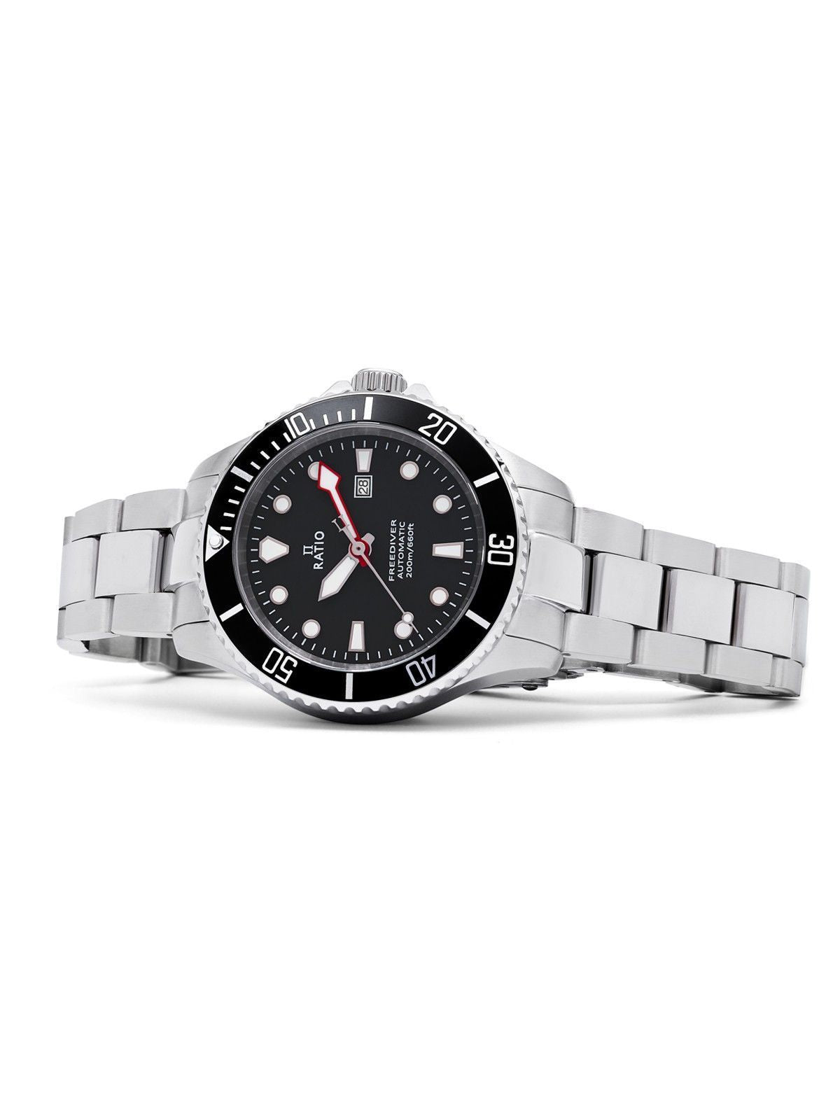 Ratio FreeDiver saffier roestvrij staal zwarte wijzerplaat automatisch RTFL831 200M dameshorloge
