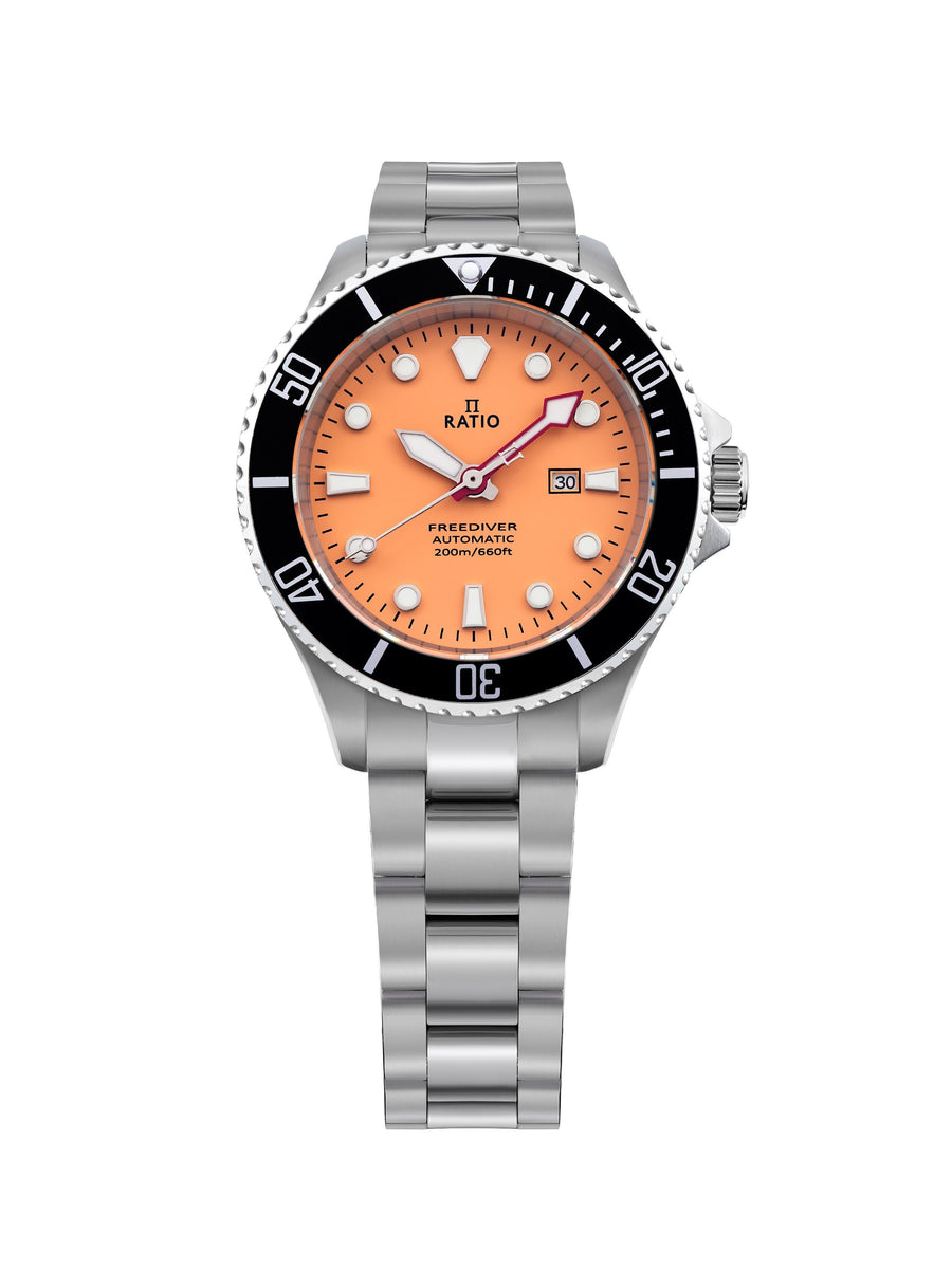 Ratio FreeDiver Saphir Edelstahl Lachsfarbenes Zifferblatt Automatik RTFL832 200M Damenuhr