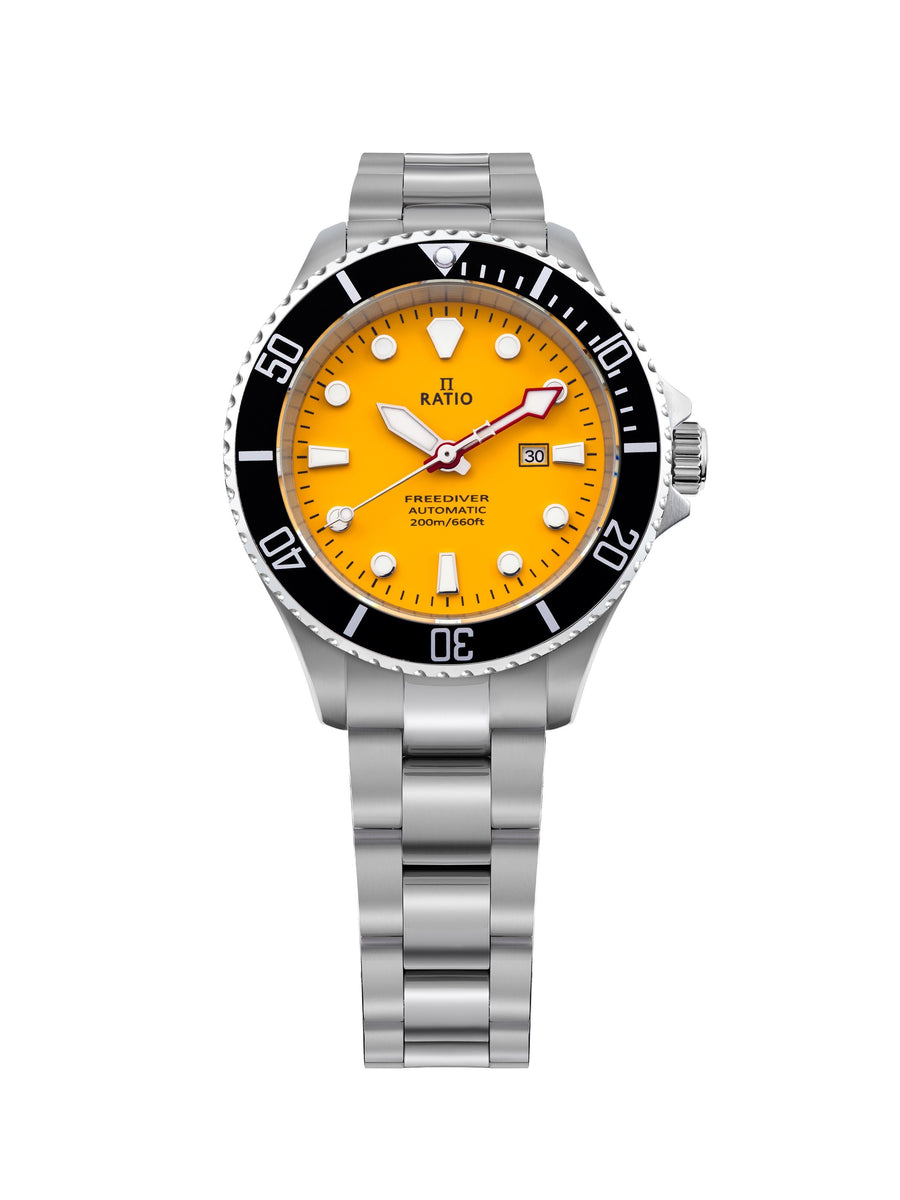 Ratio FreeDiver Saphir Edelstahl Gelbes Zifferblatt Automatik RTFL834 200M Damenuhr