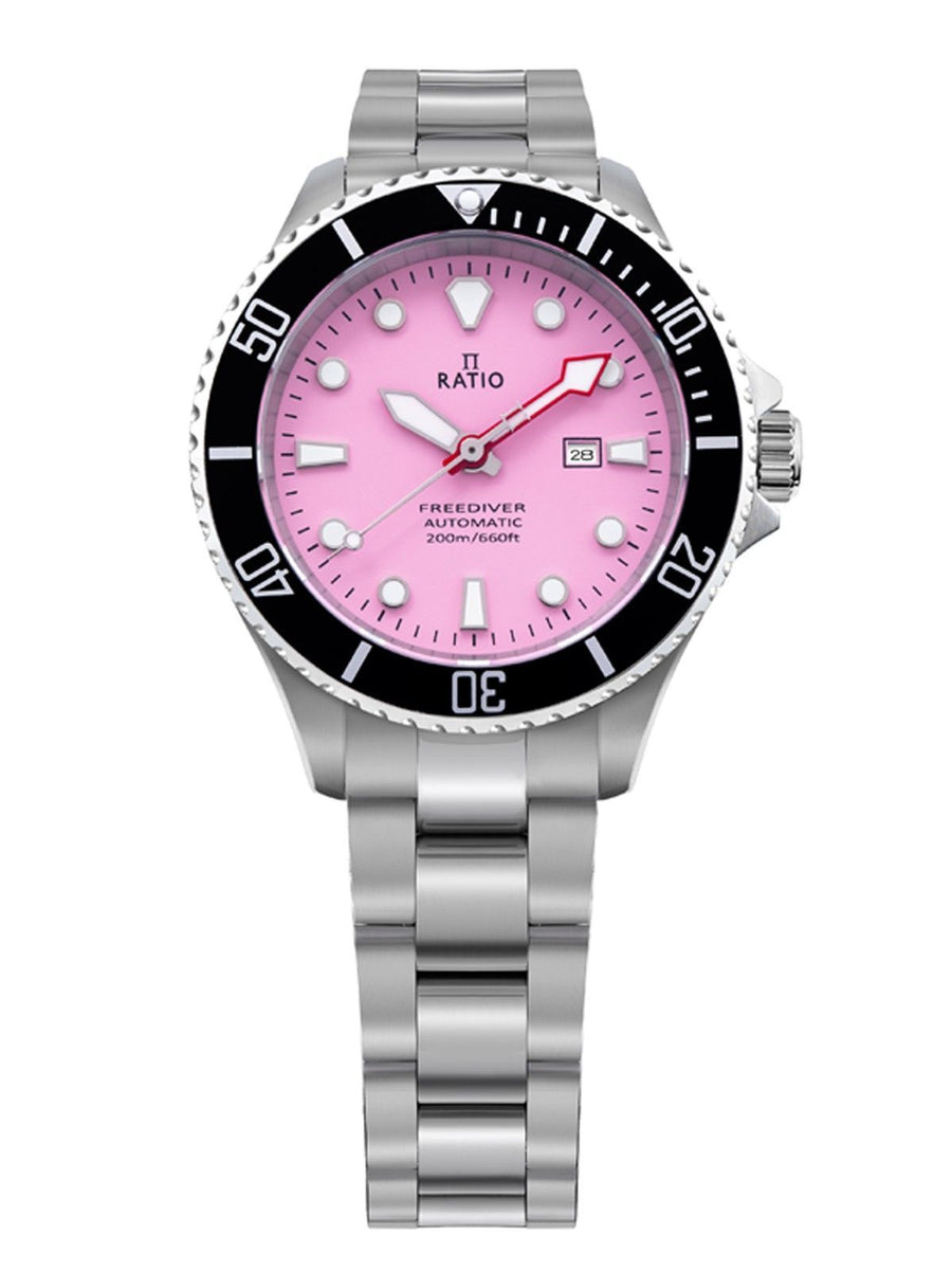 Ratio FreeDiver Saphir Edelstahl Candy Pink Zifferblatt Automatik RTFL839 200M Damenuhr
