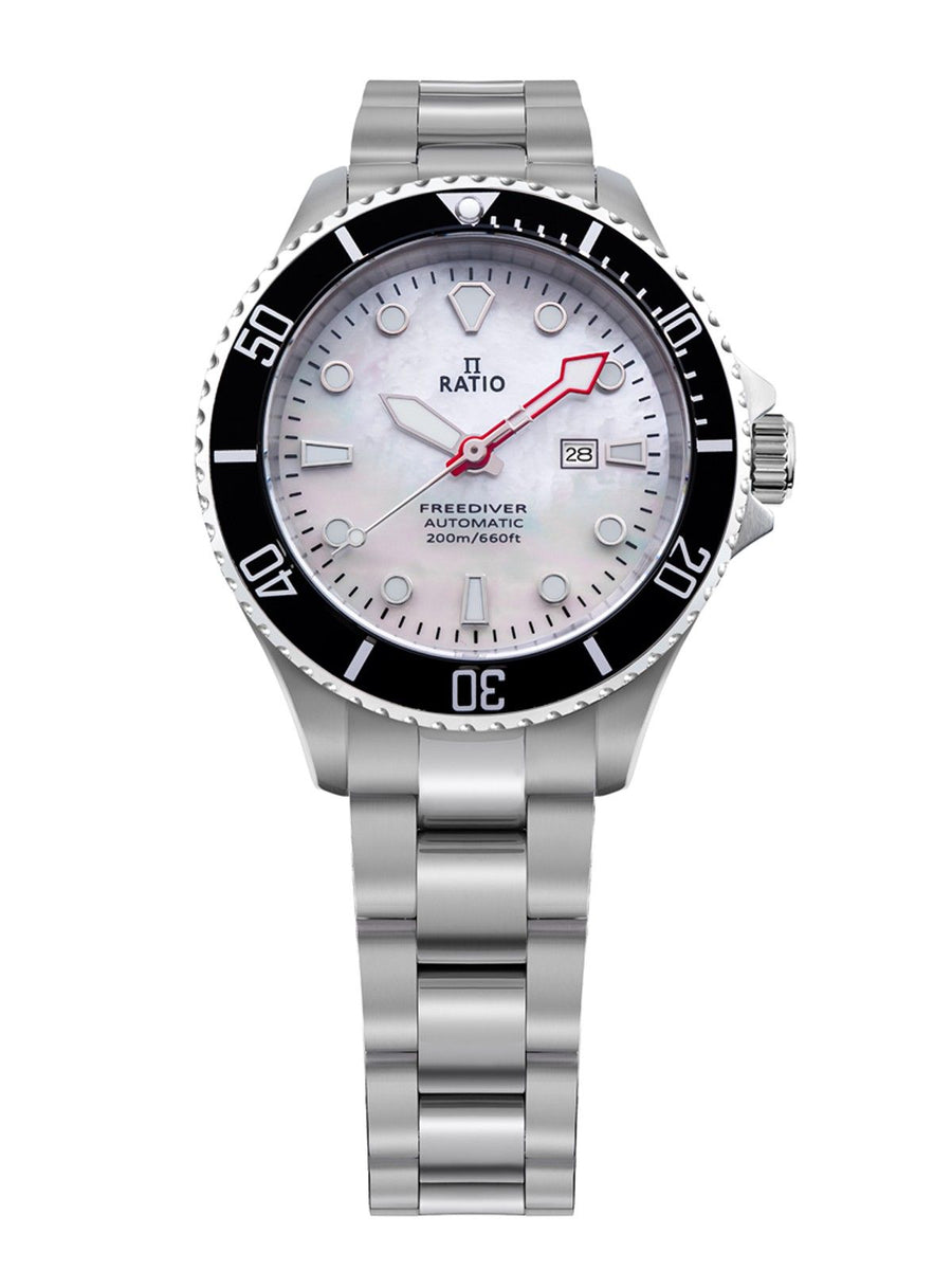 Ratio FreeDiver Sapphire Edelstahl Weißes Perlmutt Zifferblatt Automatik RTFL841 200M Damenuhr