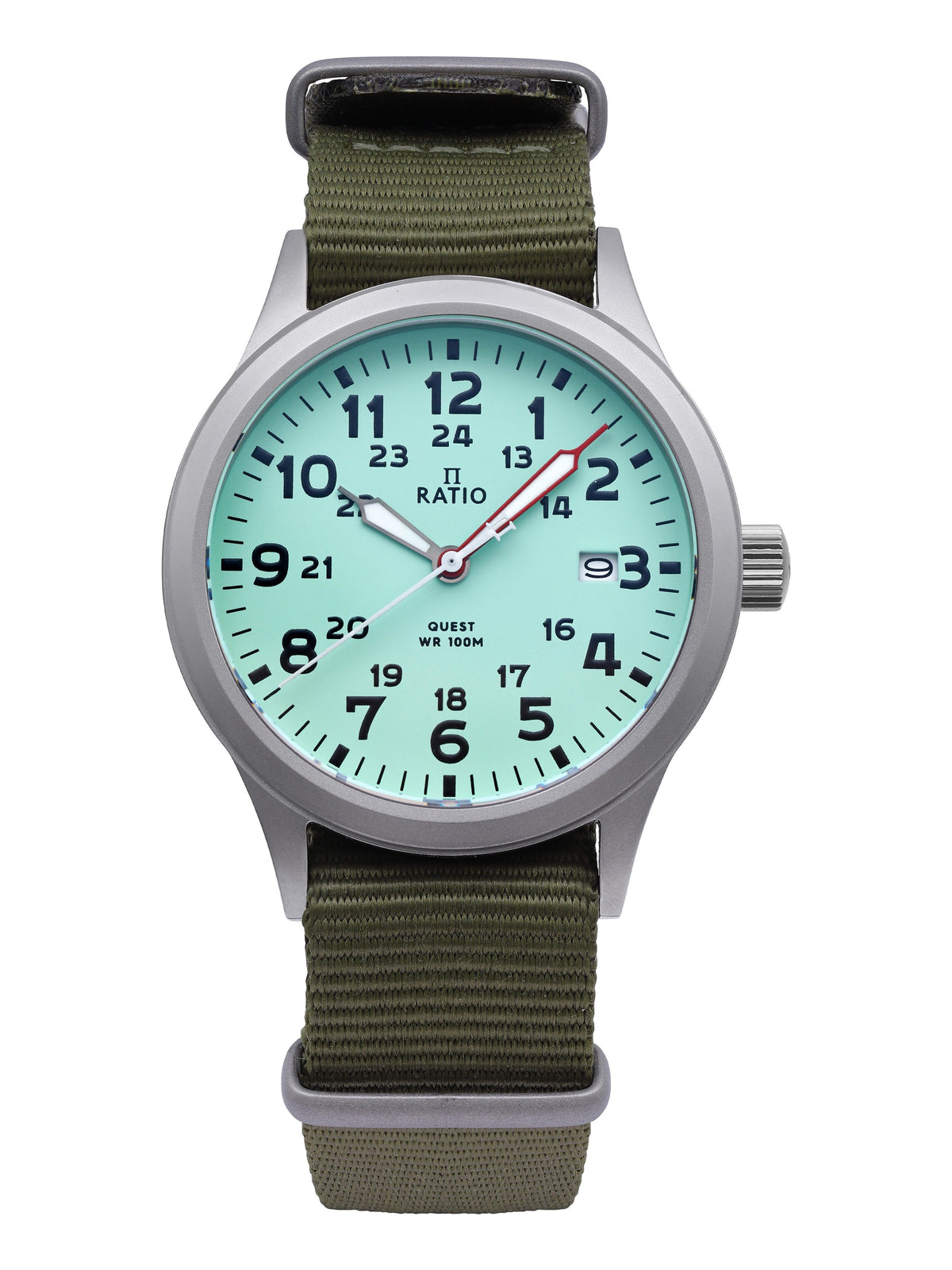 Ratio Quest heren veldhorloge saffier nylon band quartz RTQ015 100M Lewis en Clark-editie