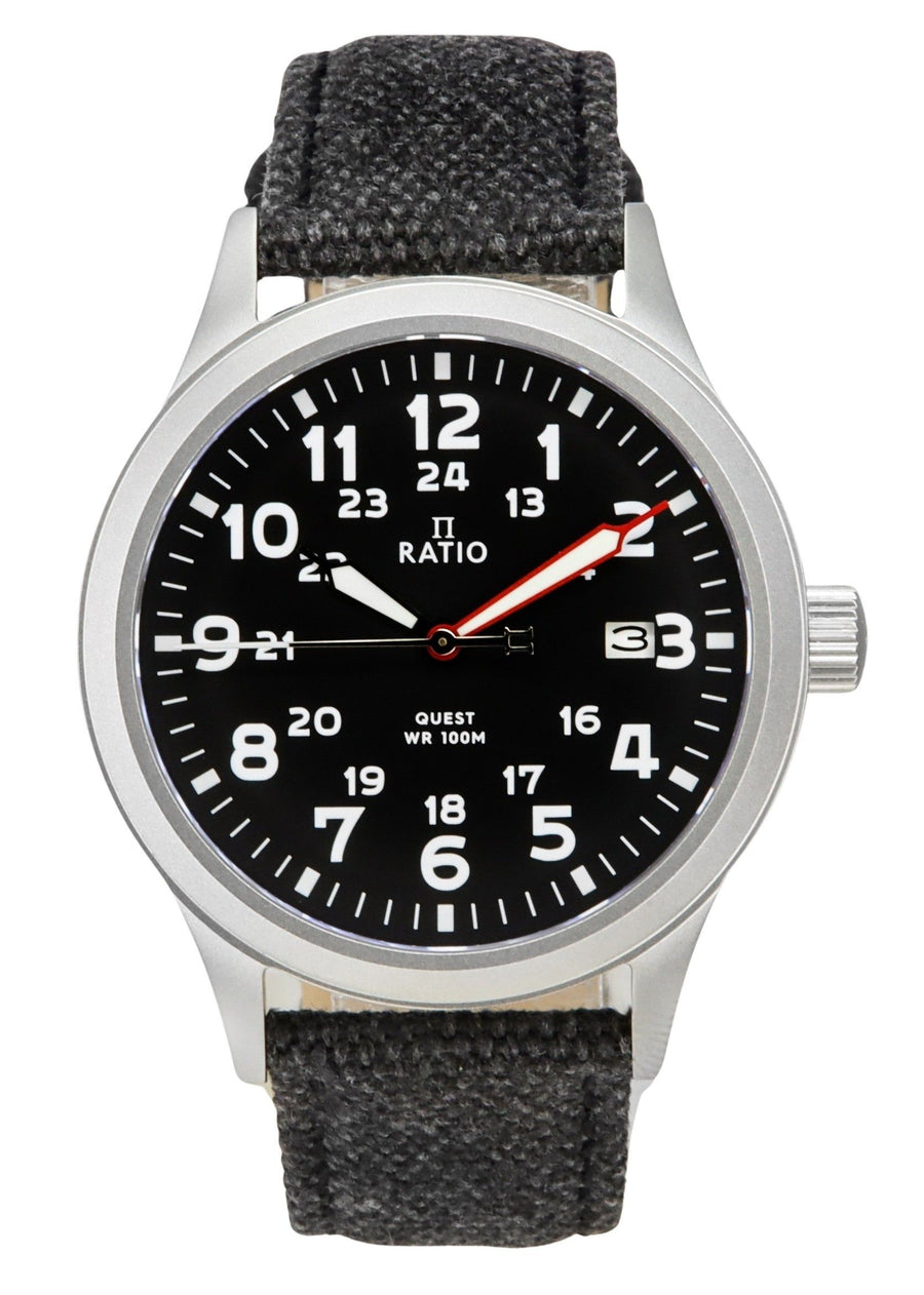 Ratio Quest Herren-Felduhr Saphir-Leinwandarmband Quarz RTQ023 100M Lewis-und-Clark-Edition
