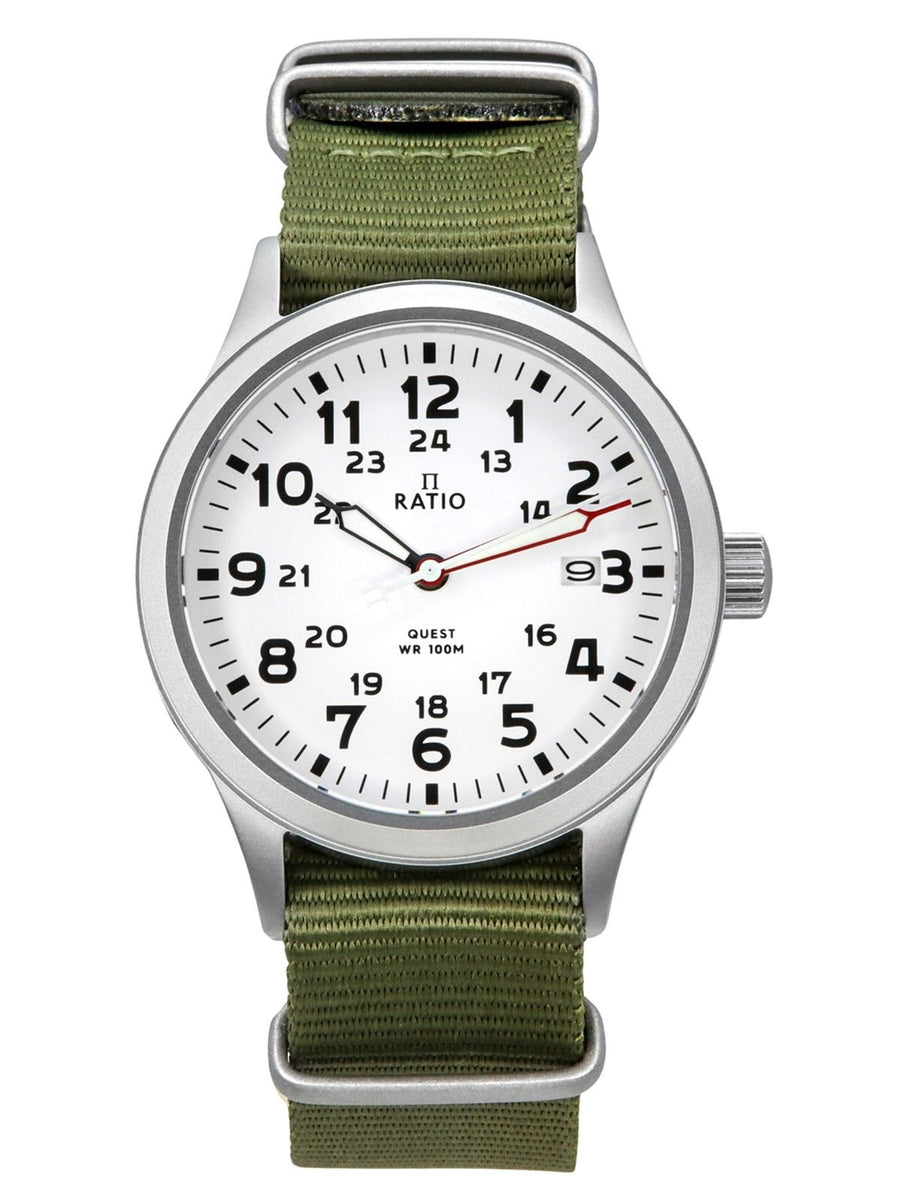 Ratio Quest Herren-Feld-Uhr Saphir Nylonarmband Quarz RTQ025 100M Lewis-und-Clark-Edition