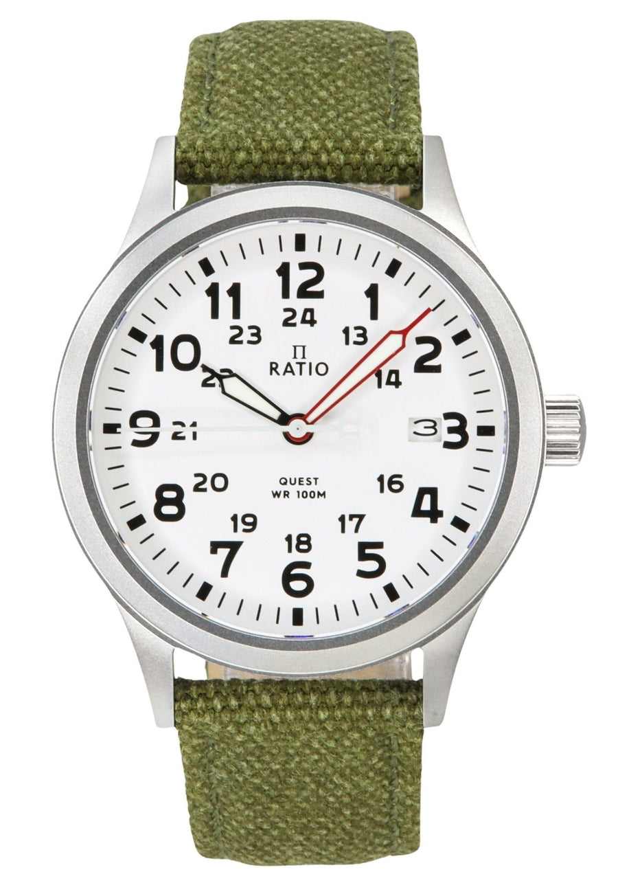 Ratio Quest Herren Feldarmbanduhr Saphir Canvas-Armband Quarz RTQ027 100M Lewis-and-Clark-Edition