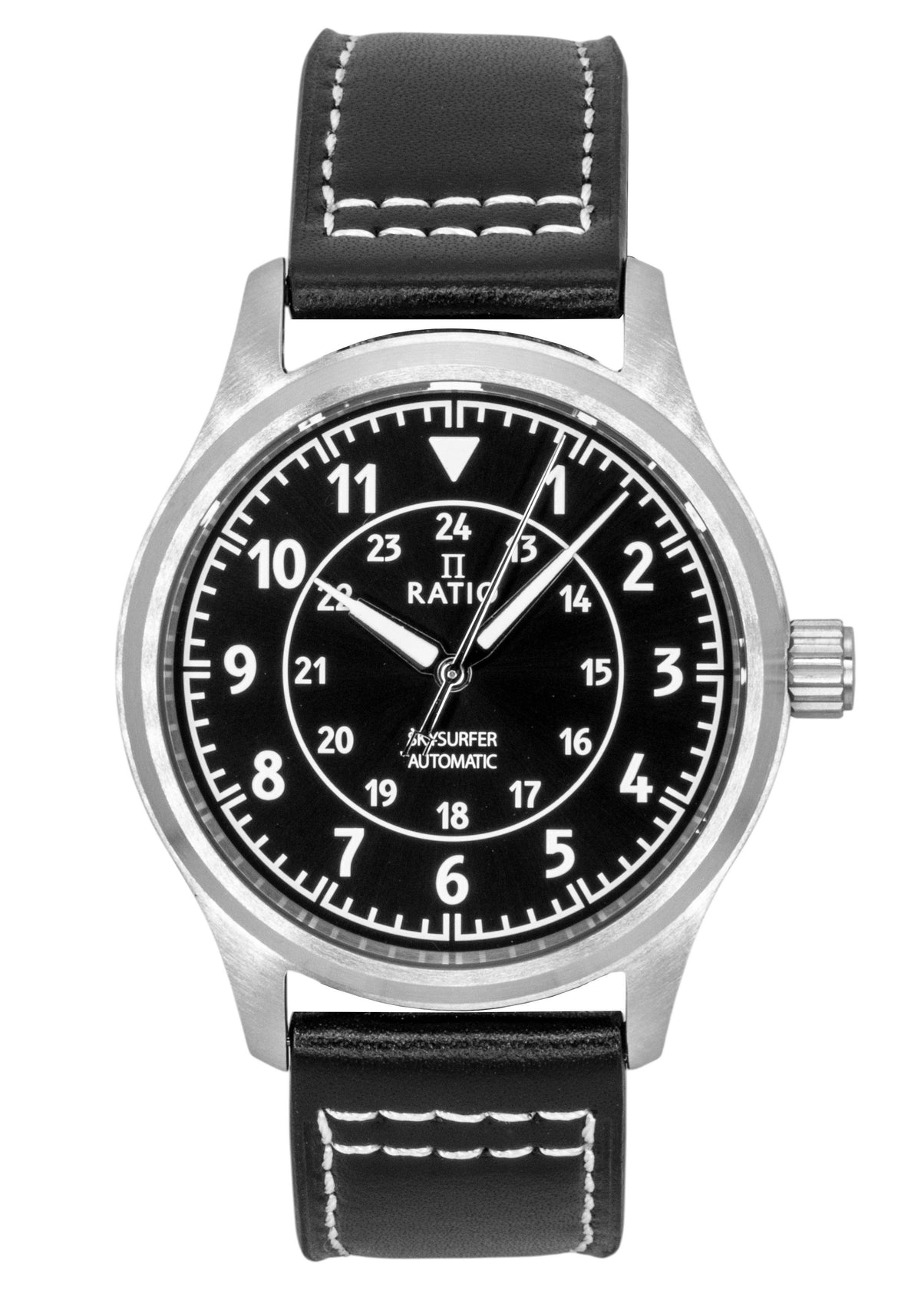 Ratio Skysurfer Pilot Black Sunray wijzerplaat leer automatisch RTS314 200M herenhorloge