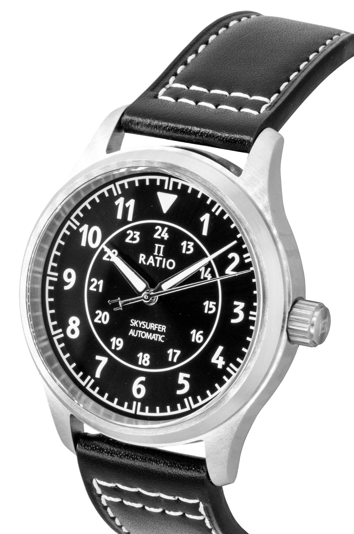 Ratio Skysurfer Pilot Black Sunray wijzerplaat leer automatisch RTS314 200M herenhorloge