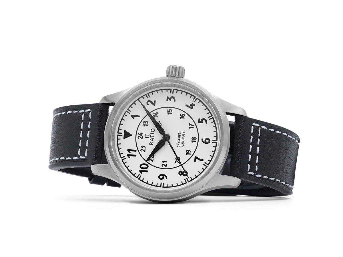 Ratio Skysurfer Pilot volledig lichtgevende wijzerplaat lederen automatisch RTS316 200M herenhorloge