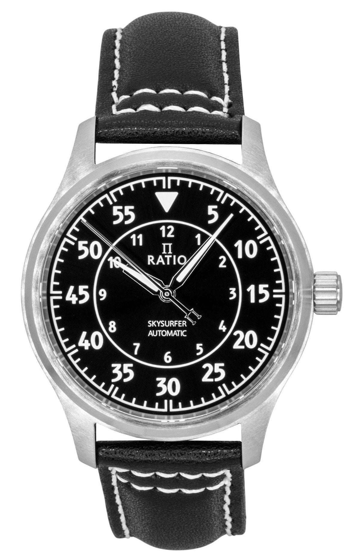 Ratio Skysurfer Pilot Black Sunray wijzerplaat leer automatisch RTS321 200M herenhorloge