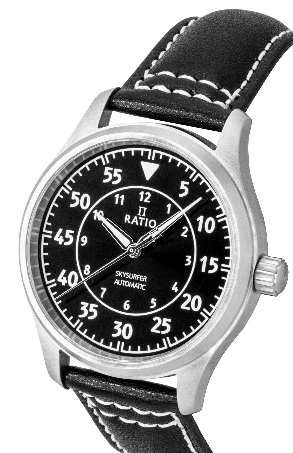 Ratio Skysurfer Pilot Black Sunray wijzerplaat leer automatisch RTS321 200M herenhorloge