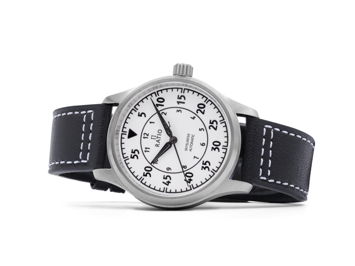 Ratio Skysurfer Pilot volledig lichtgevende wijzerplaat lederen automatisch RTS324 200M herenhorloge
