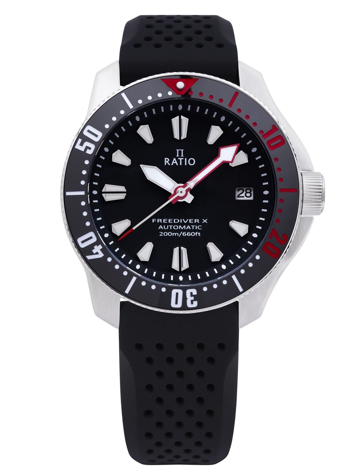 Ratio FreeDiver X Marine zwart met zwarte keramische inleg automatisch duiker RTX001 200M herenhorloge