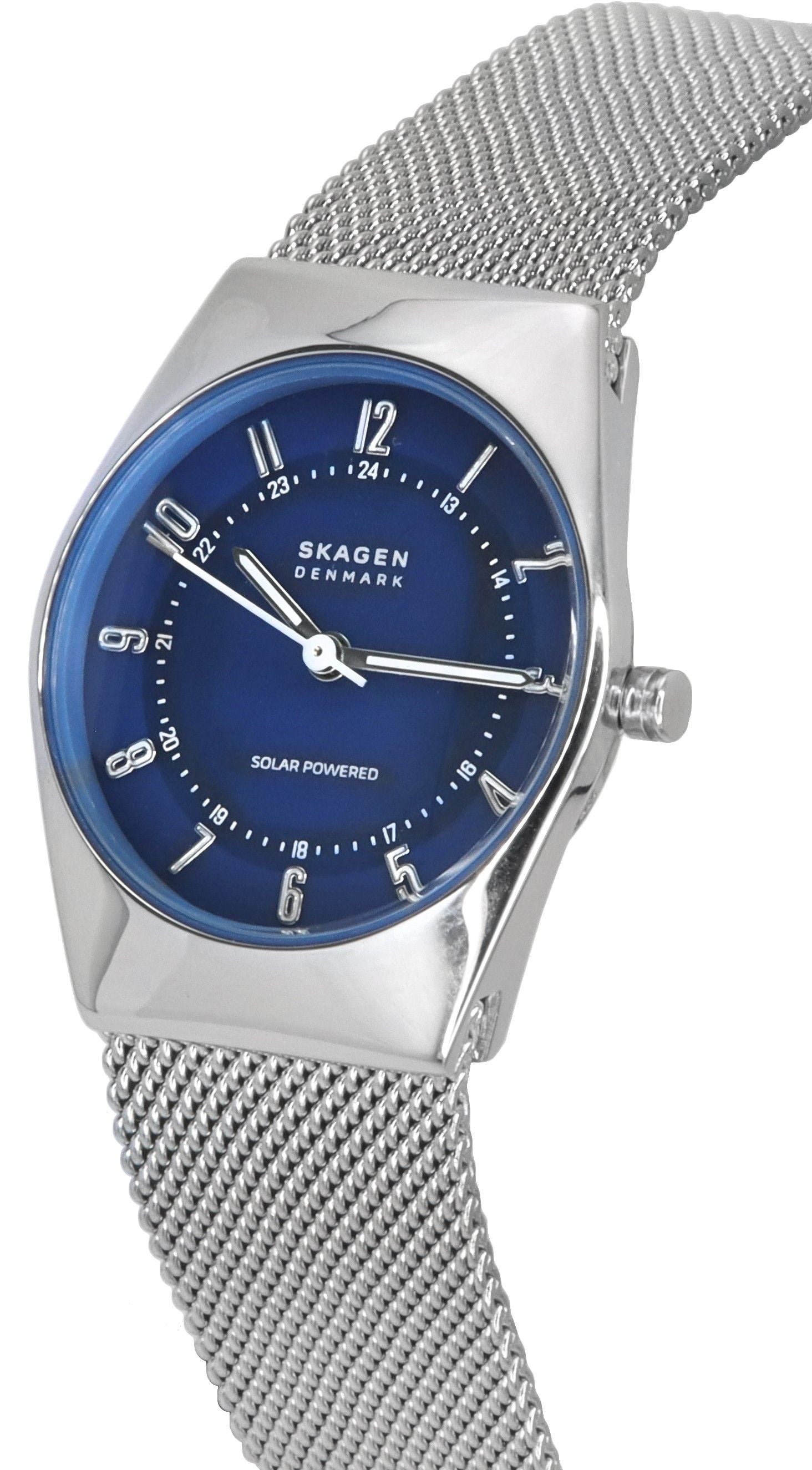 Skagen Grenen Lille Solar Powered Stainless Steel Mesh Bracelet Blue Dial SKW3080 Women's Watch