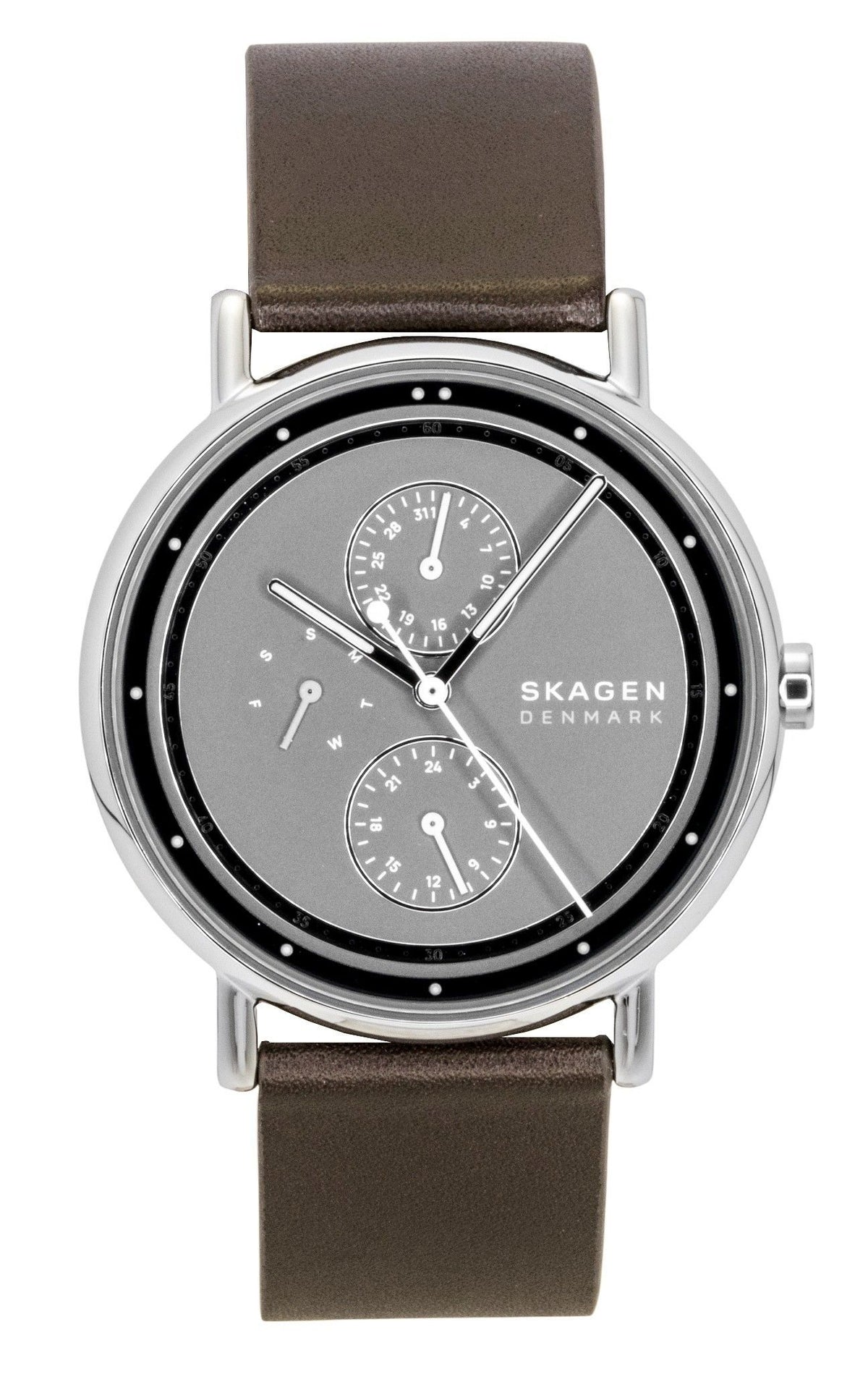 Skagen Signatur lederen band multifunctioneel grijze wijzerplaat quartz SKW6941 herenhorloge