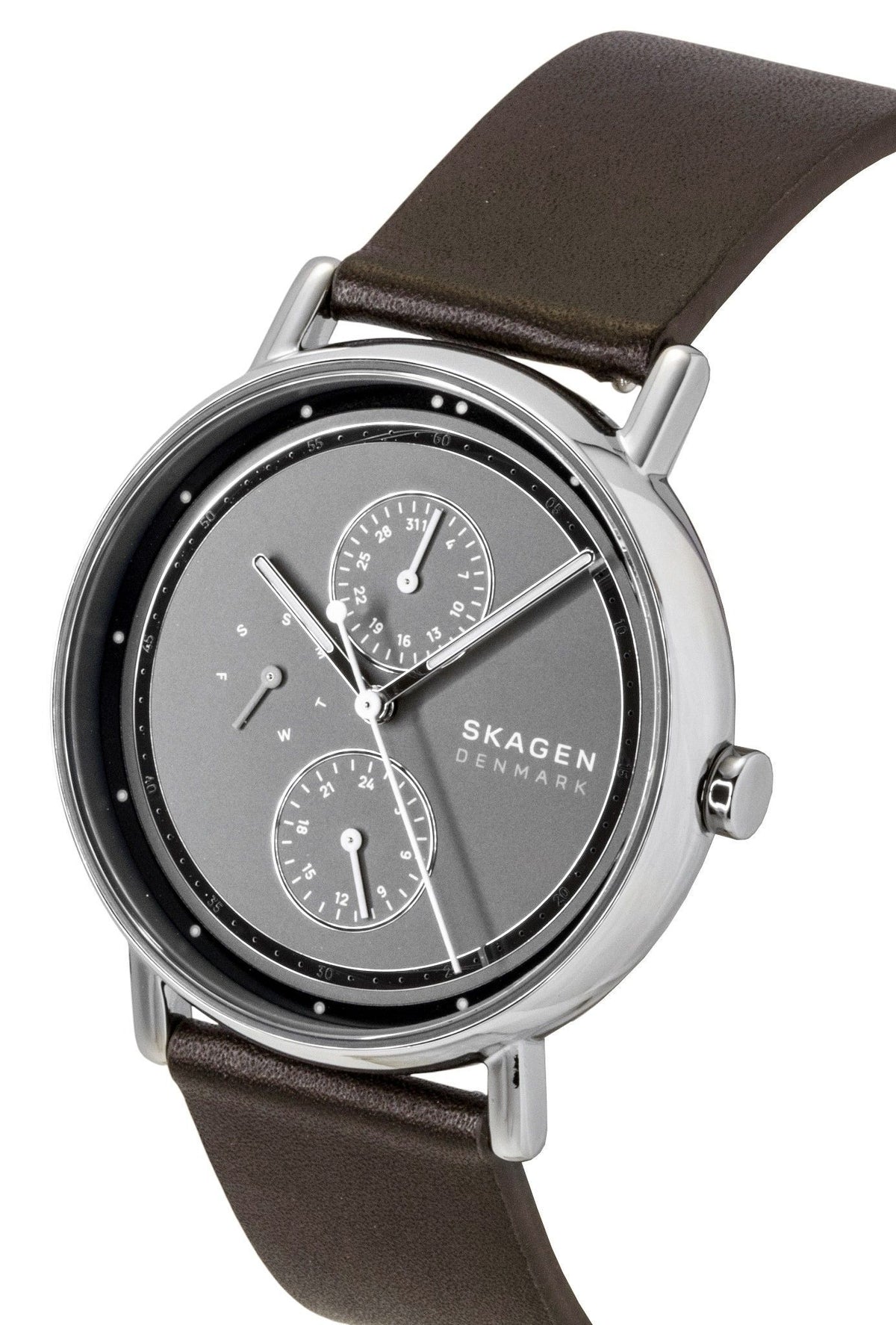 Skagen Signatur lederen band multifunctioneel grijze wijzerplaat quartz SKW6941 herenhorloge