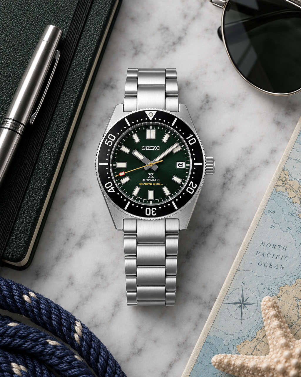 Seiko Prospex SPB207J1 nautical flat lay
